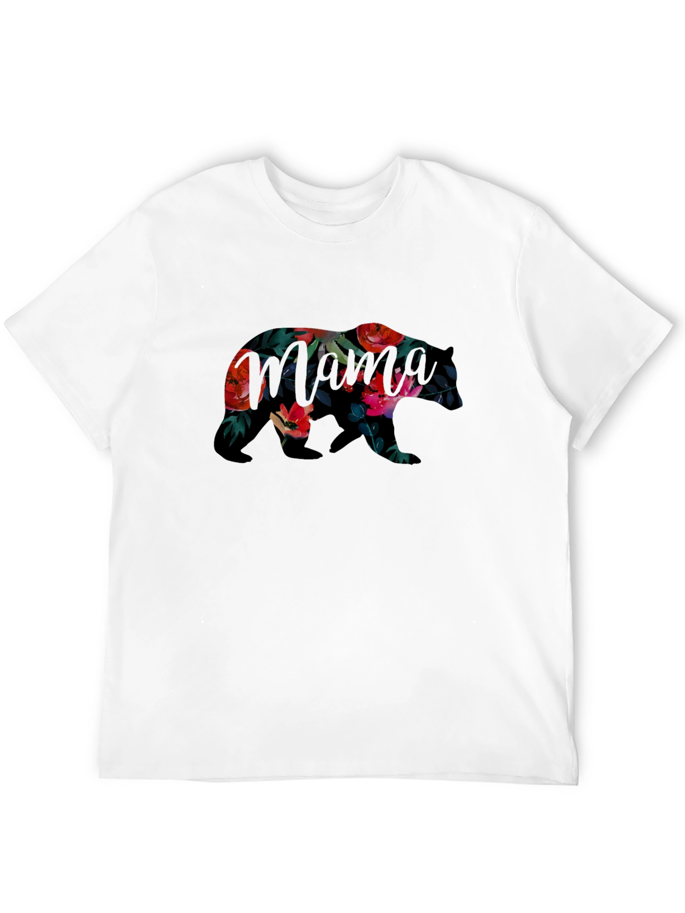 Floral Bear Graphic Black T-Shirt