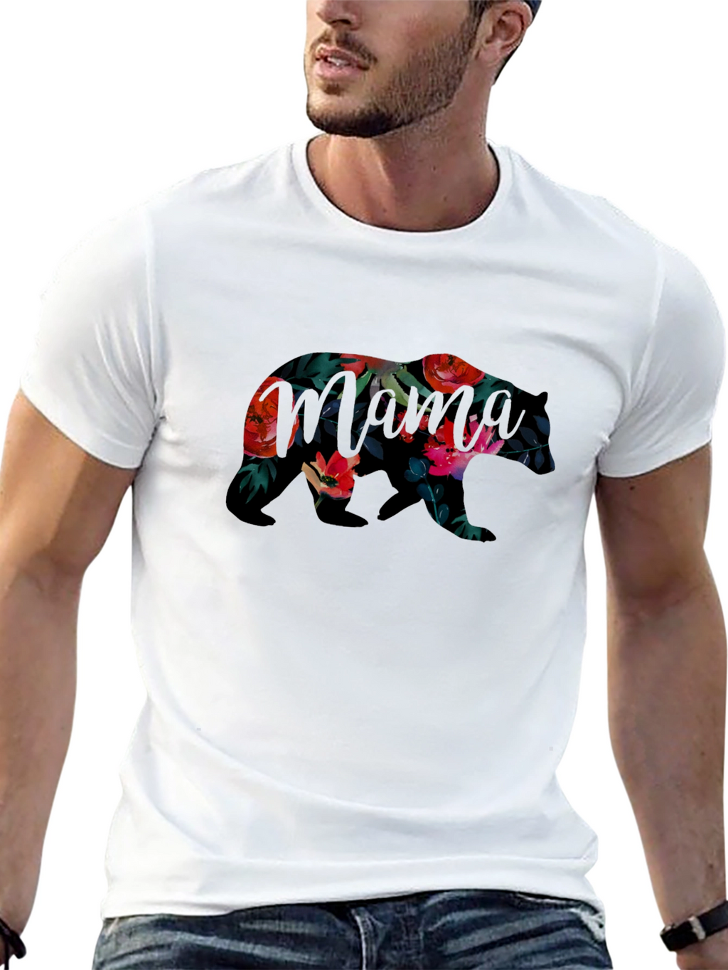 Floral Bear Graphic Black T-Shirt