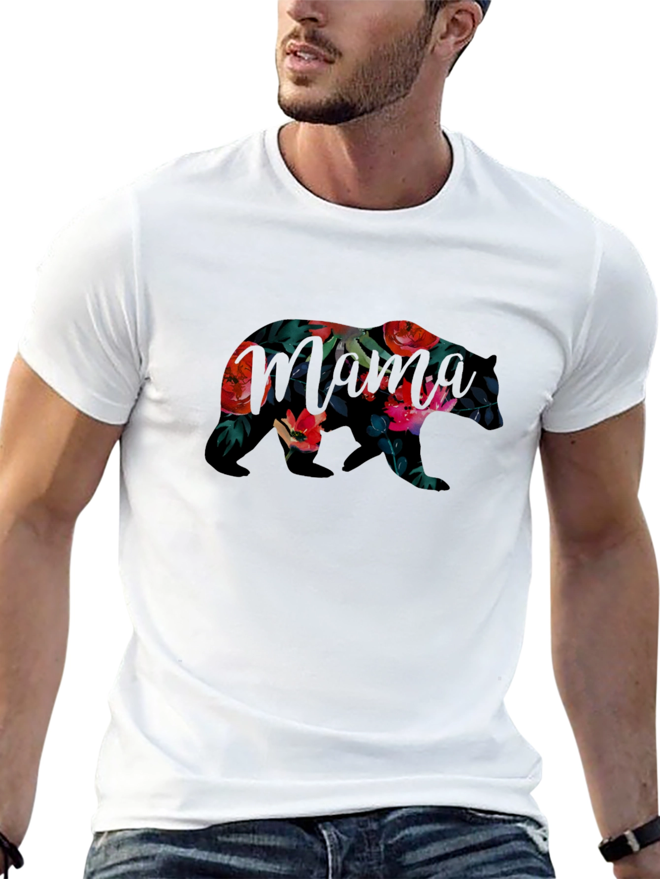 Floral Bear Graphic Black T-Shirt
