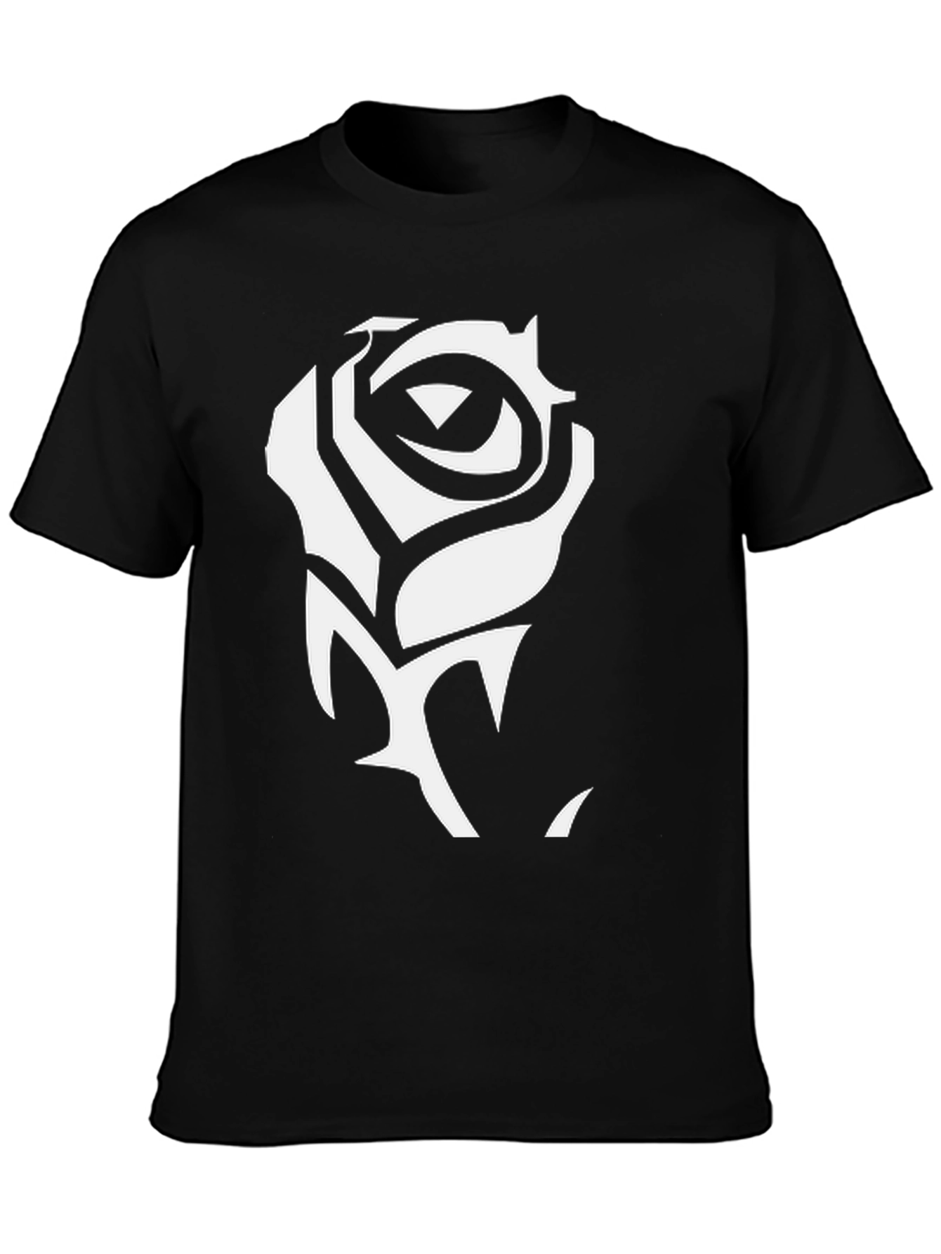 Black T-Shirt with White Rose Graphic