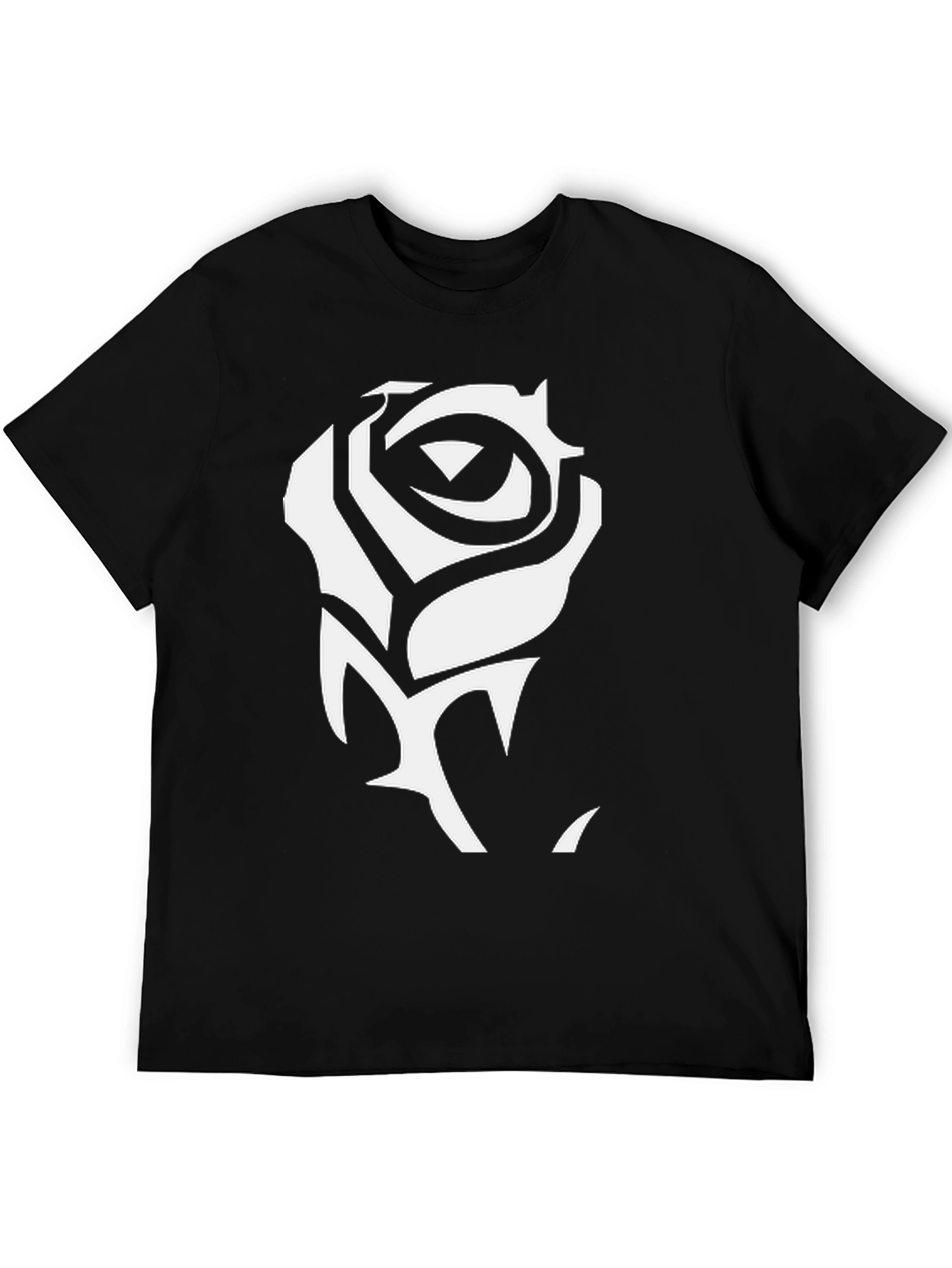 Black T-Shirt with White Rose Graphic