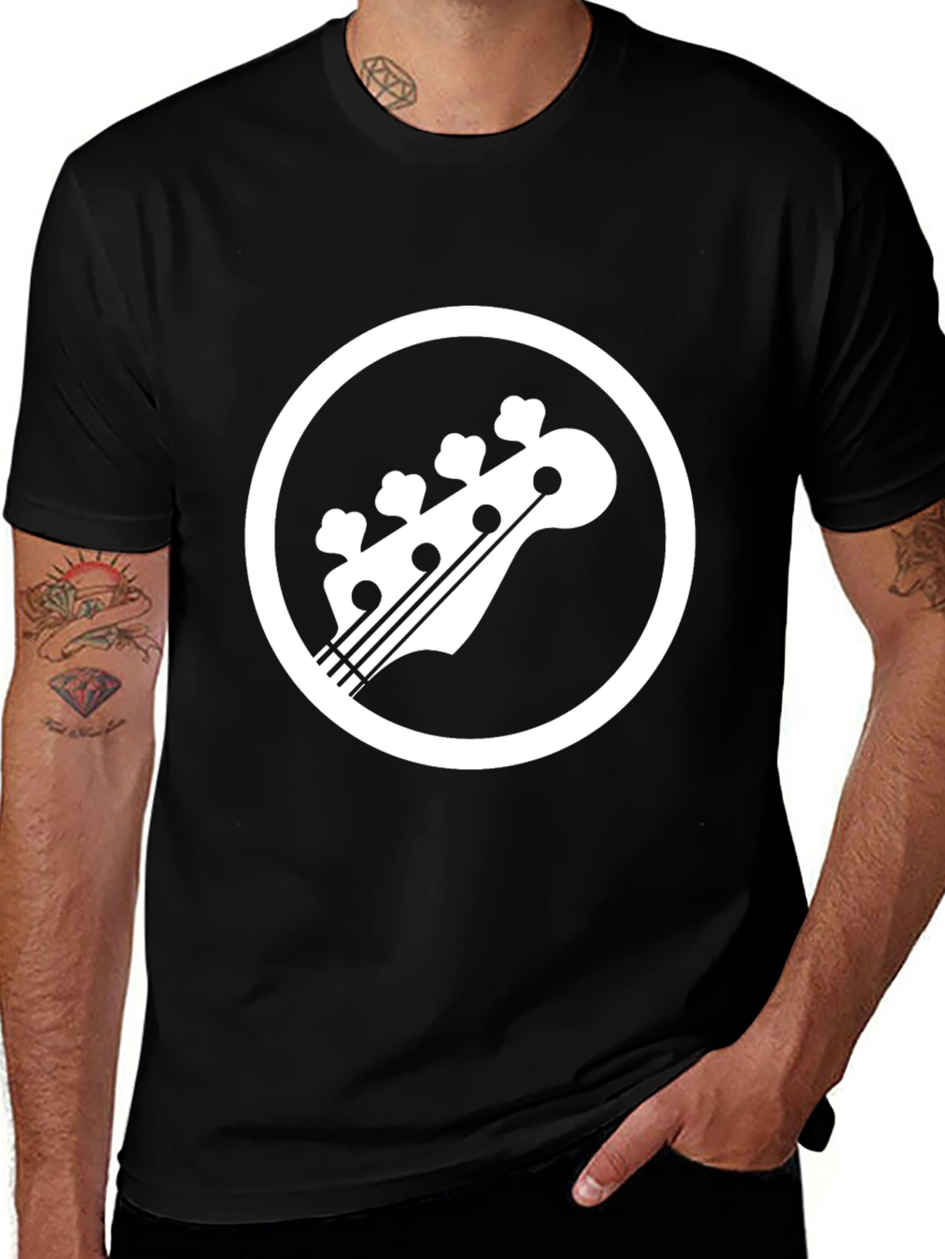 Bass Guitar Headstock Graphic Tee - Black
