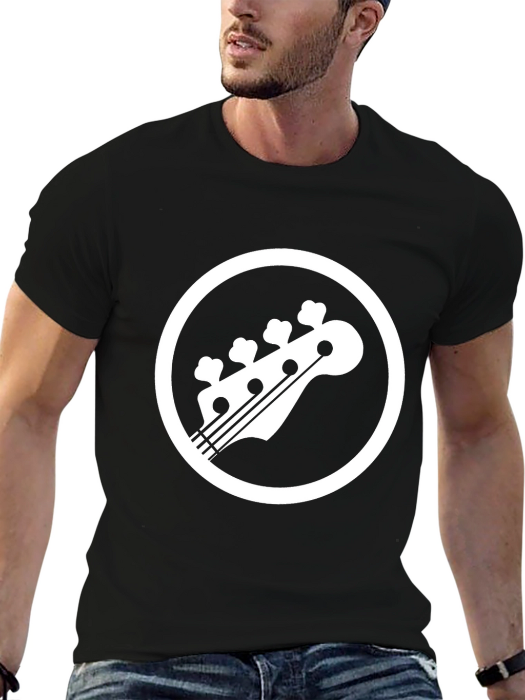 Bass Guitar Headstock Graphic Tee - Black