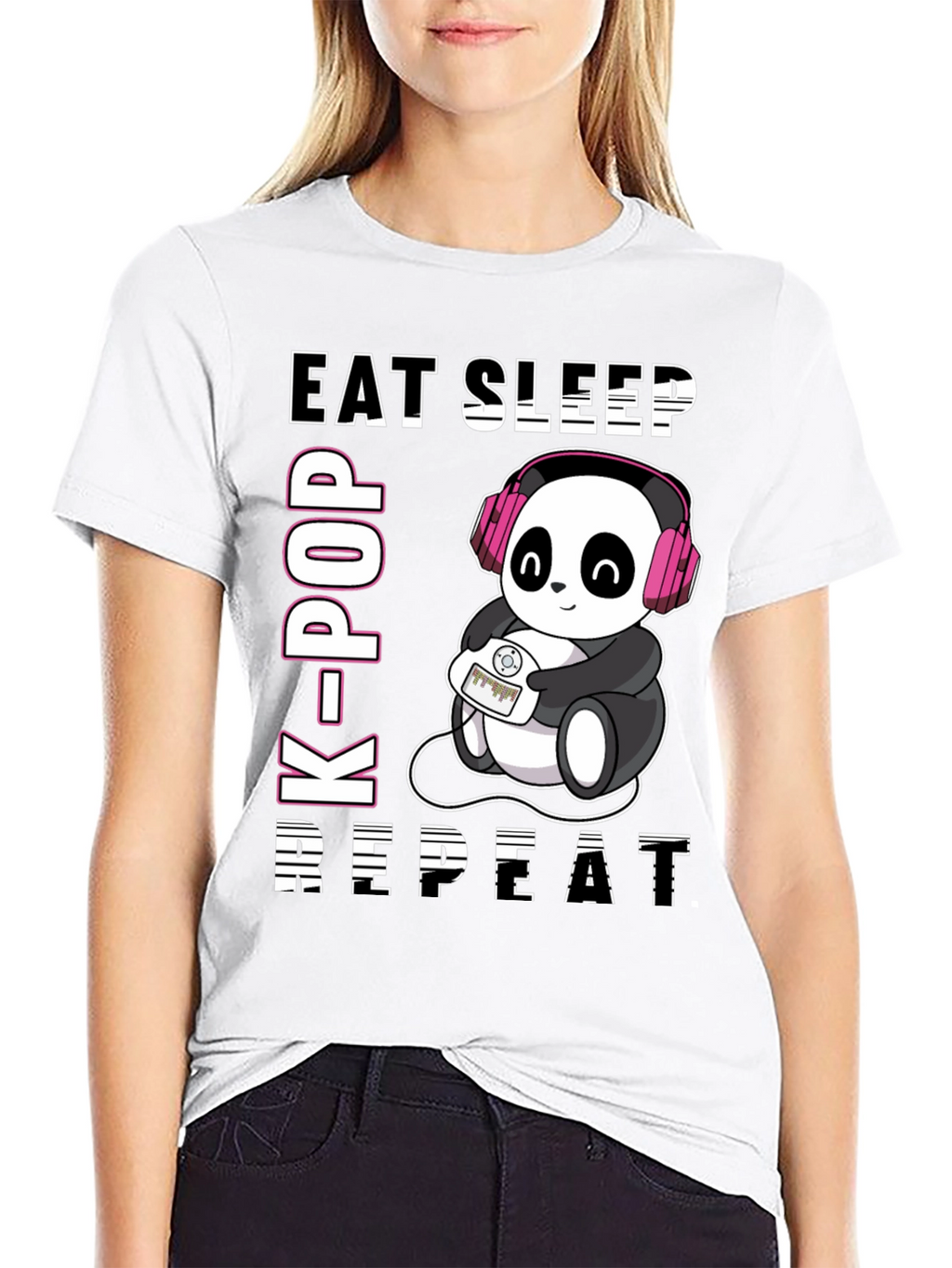 Eat Sleep K-Pop Repeat Panda T-Shirt