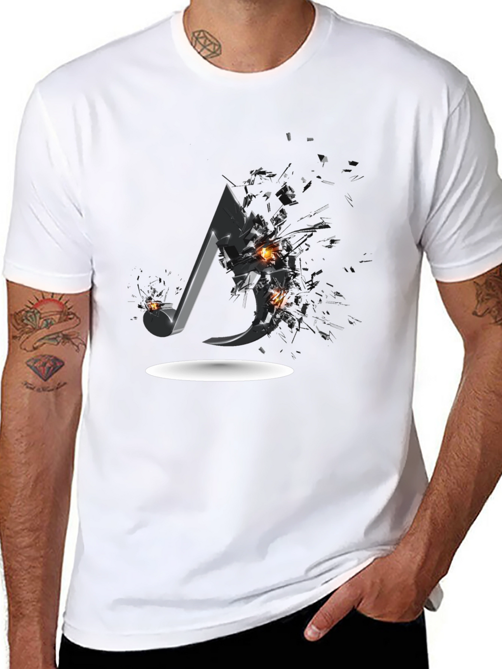 Shattered Music Note Graphic Tee - Black