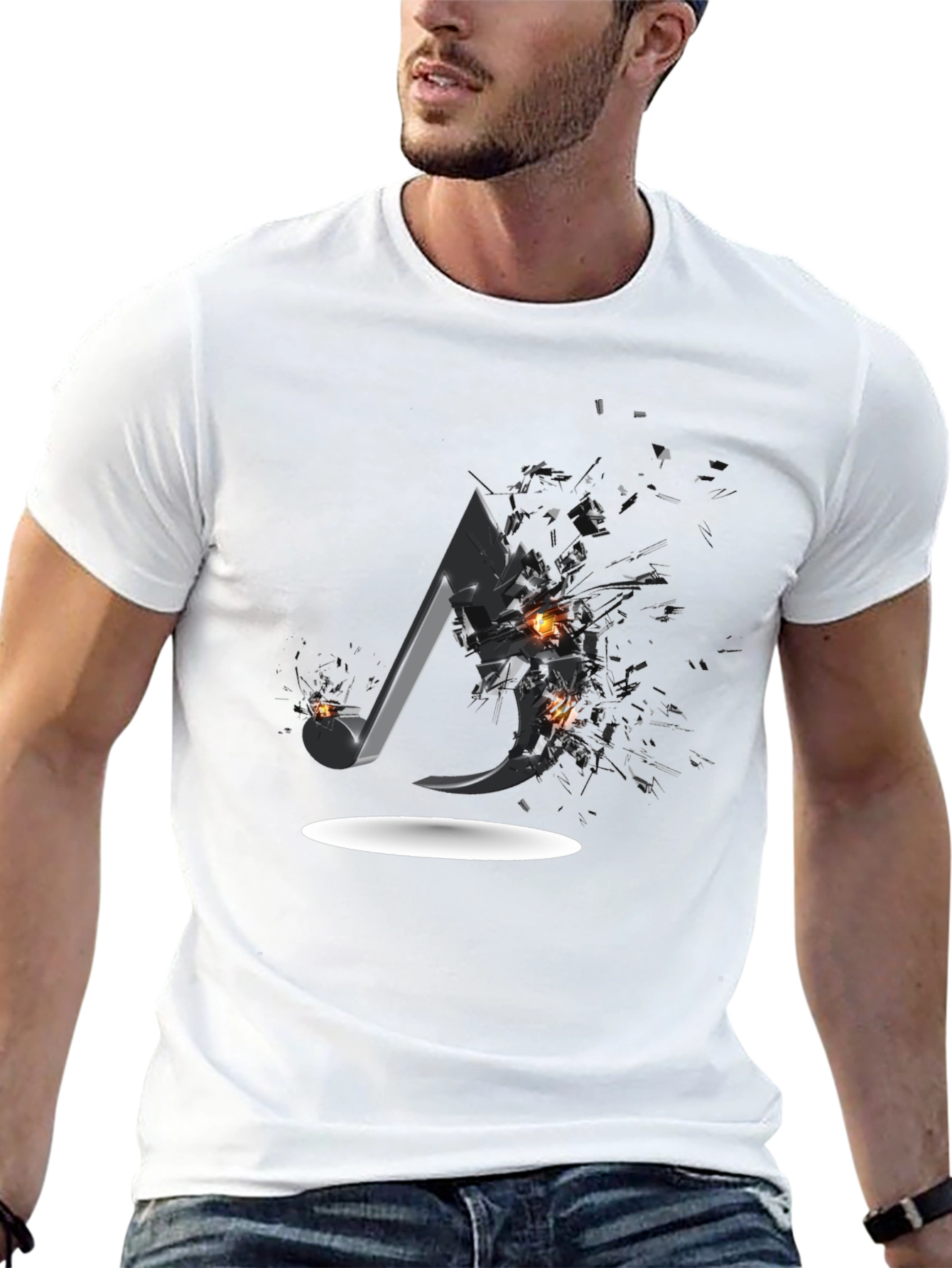 Shattered Music Note Graphic Tee - Black