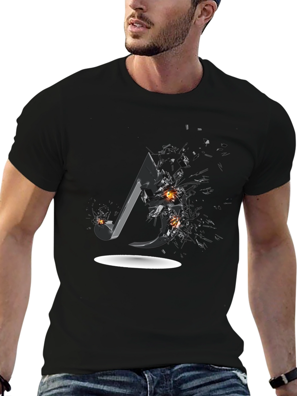 Shattered Music Note Graphic Tee - Black