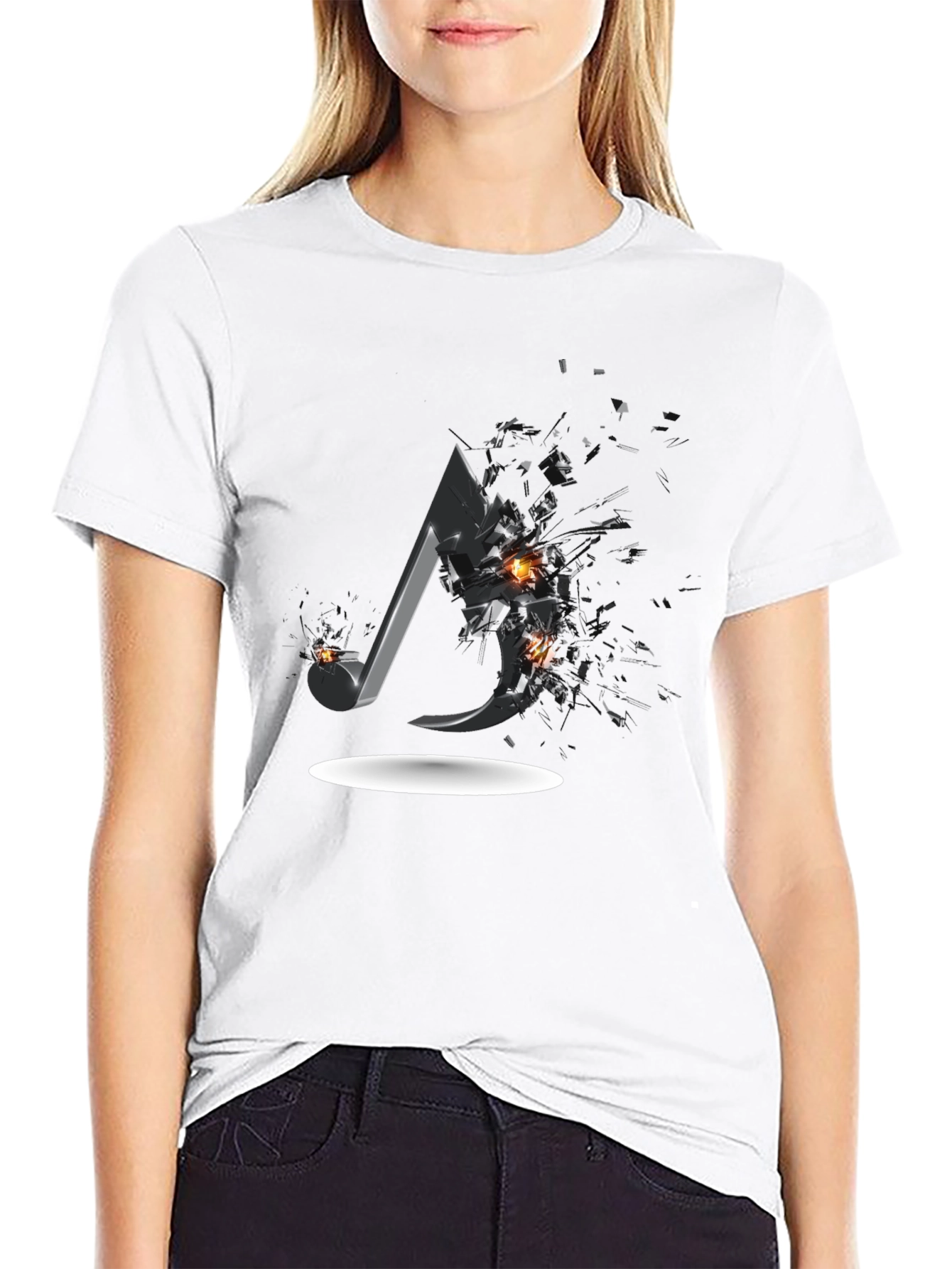 Shattered Music Note Graphic Tee - Black