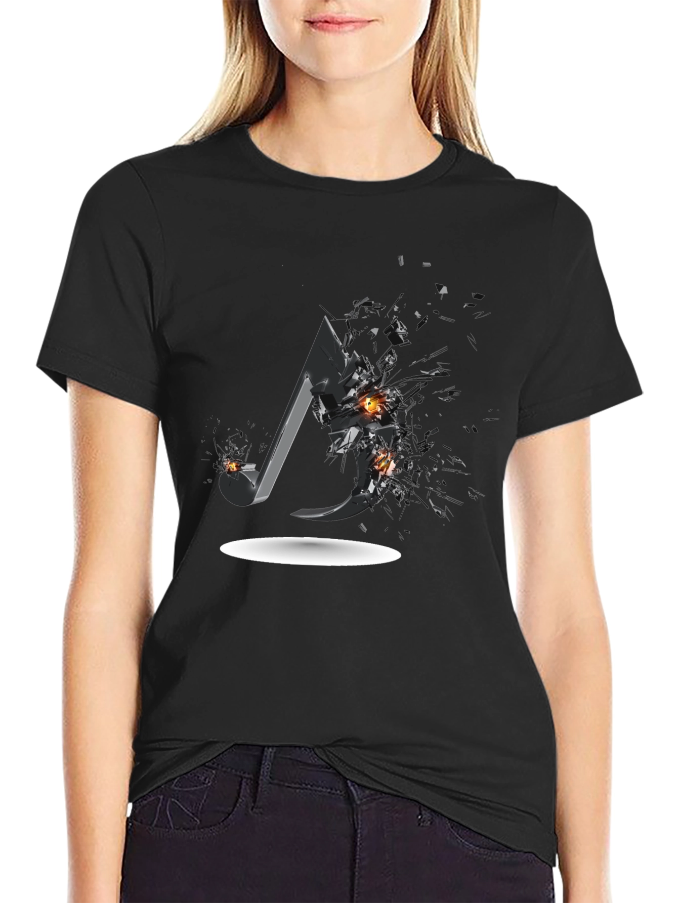 Shattered Music Note Graphic Tee - Black