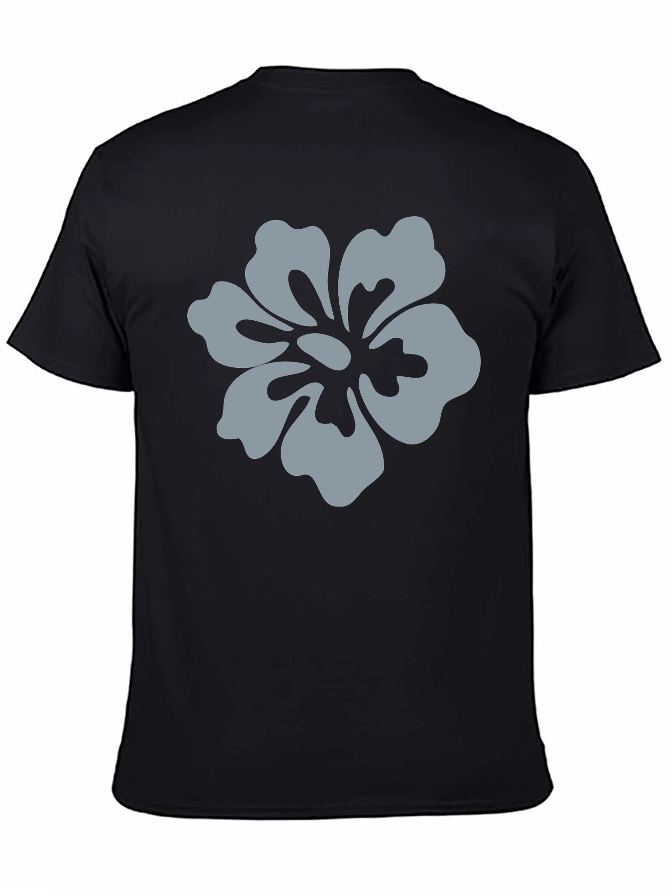 Mens Black T-Shirt with Grey Flower Graphic