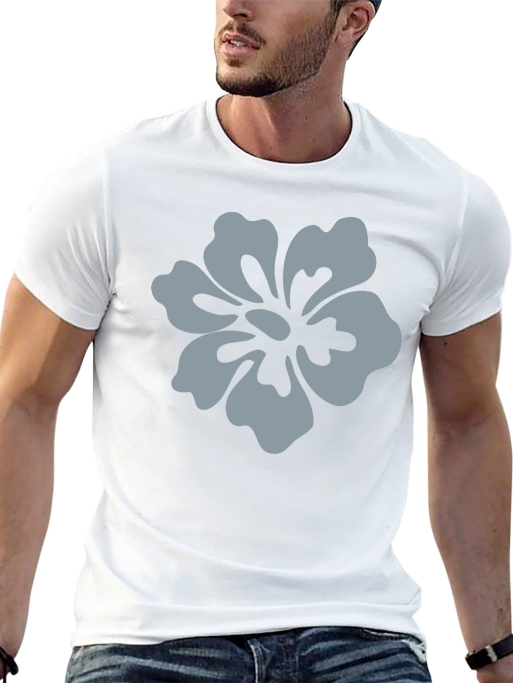 Mens Black T-Shirt with Grey Flower Graphic