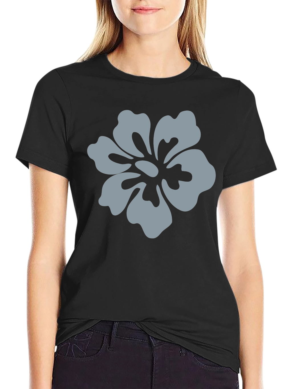 Mens Black T-Shirt with Grey Flower Graphic