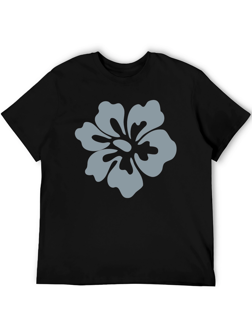 Mens Black T-Shirt with Grey Flower Graphic