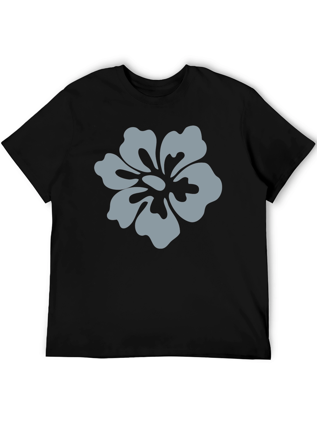 Mens Black T-Shirt with Grey Flower Graphic