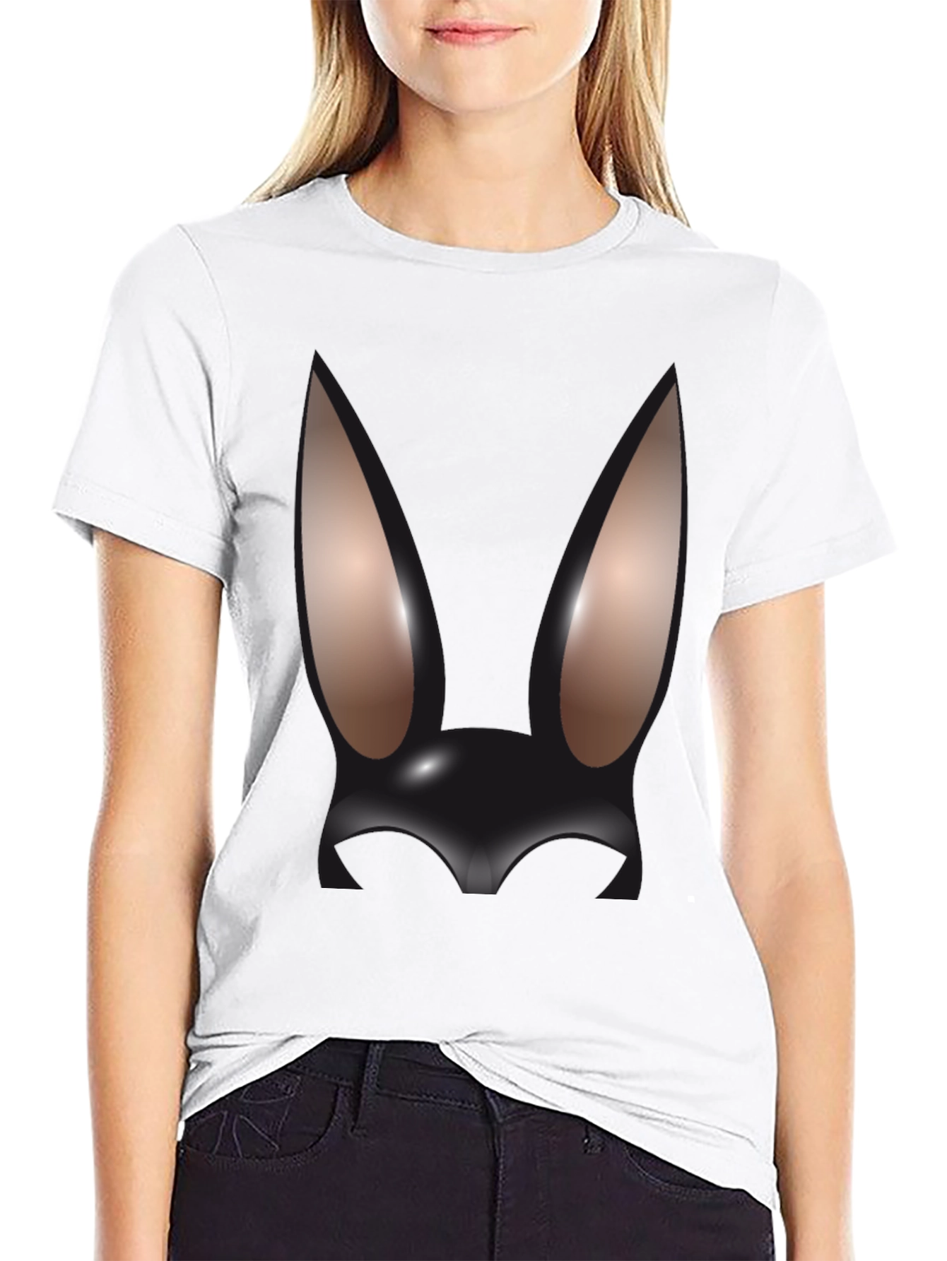 Abstract Bunny Graphic Black T-Shirt
