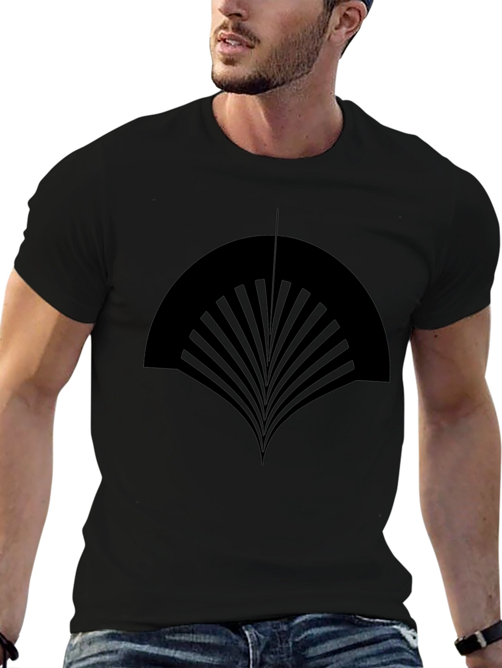 Abstract Fan Design Black T-Shirt
