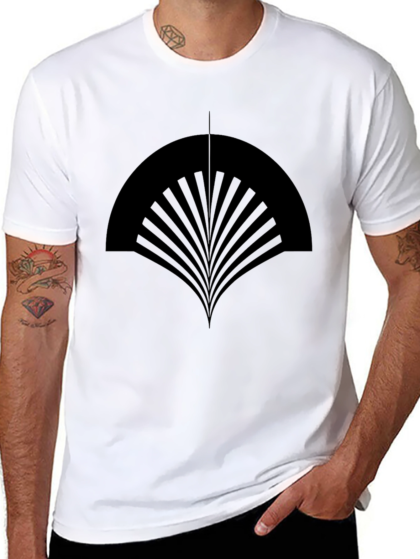 Abstract Fan Design Black T-Shirt