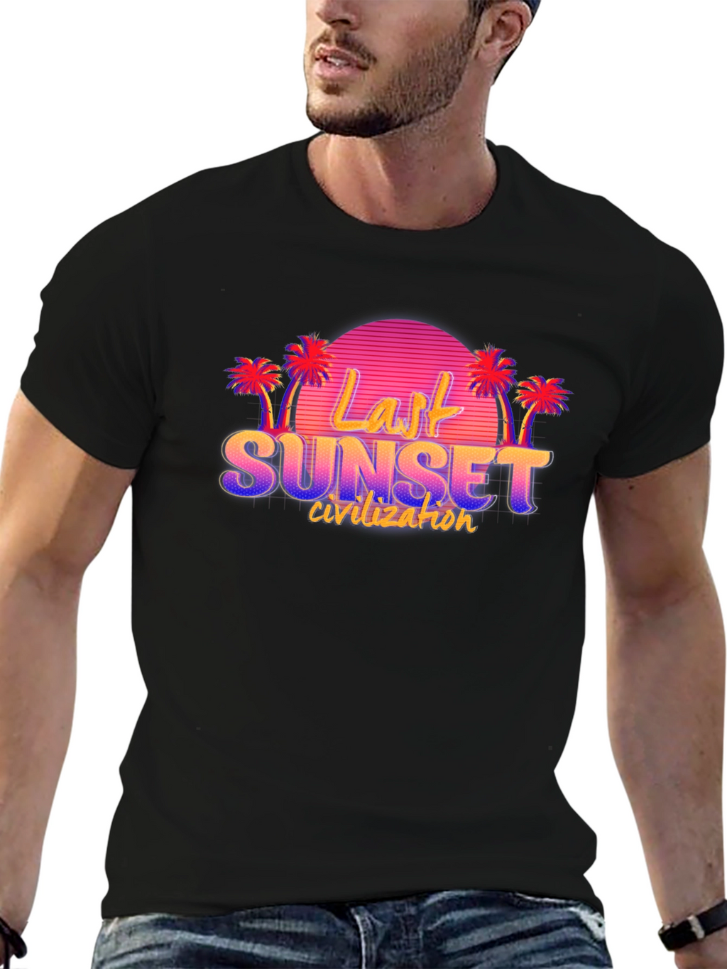 Last Sunset Civilization Retro Style Black T-Shirt
