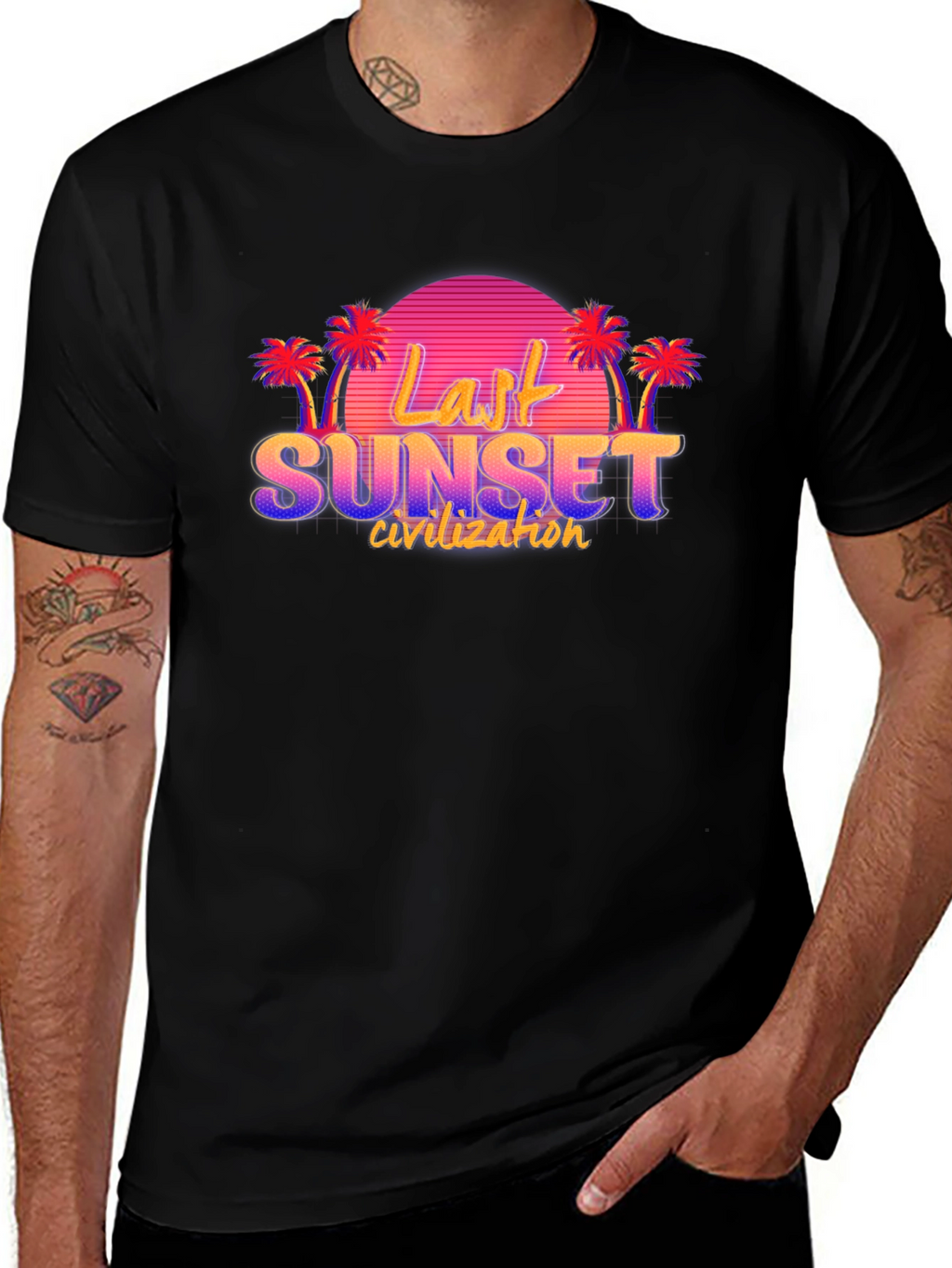 Last Sunset Civilization Retro Style Black T-Shirt