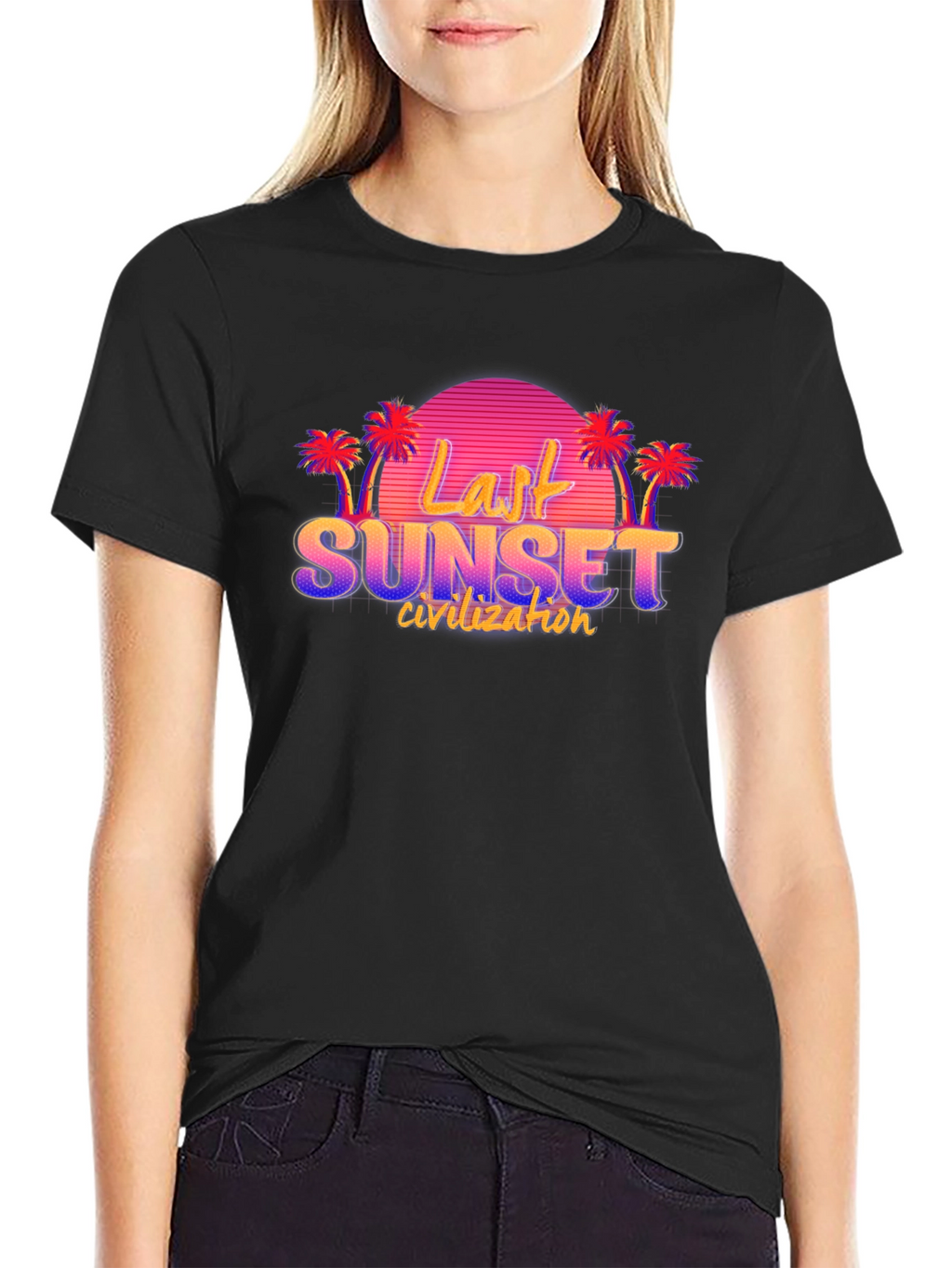 Last Sunset Civilization Retro Style Black T-Shirt