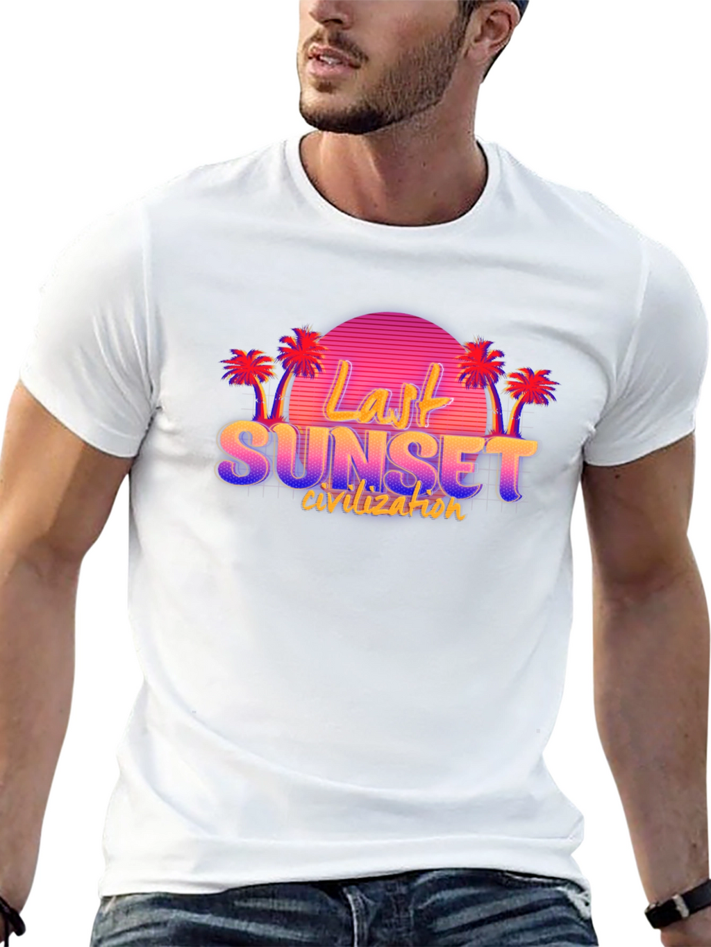 Last Sunset Civilization Retro Style Black T-Shirt