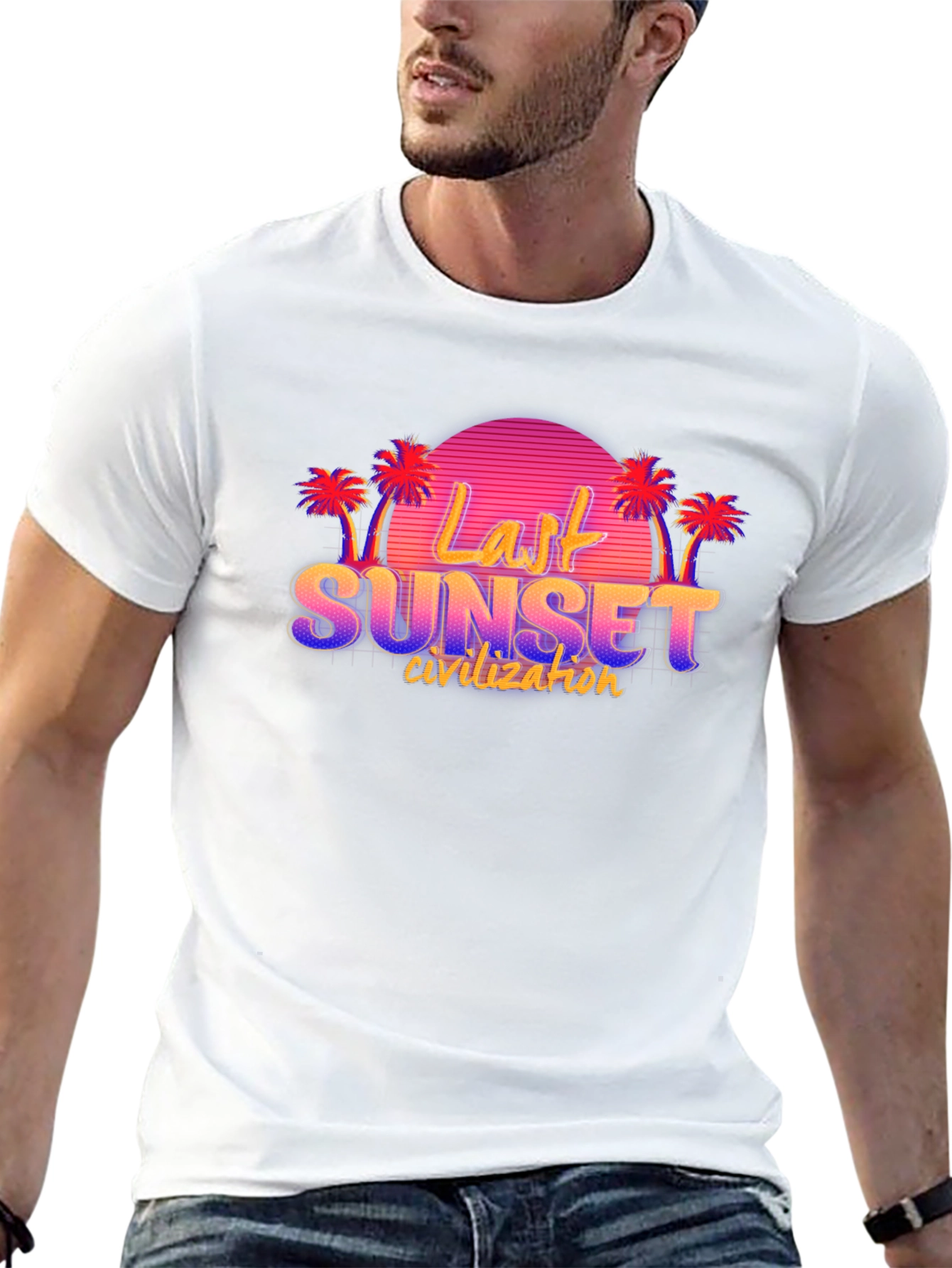 Last Sunset Civilization Retro Style Black T-Shirt