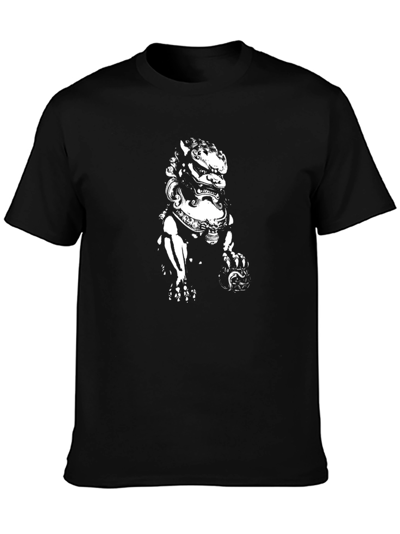 Black Graphic Tee - Chinese Lion Design