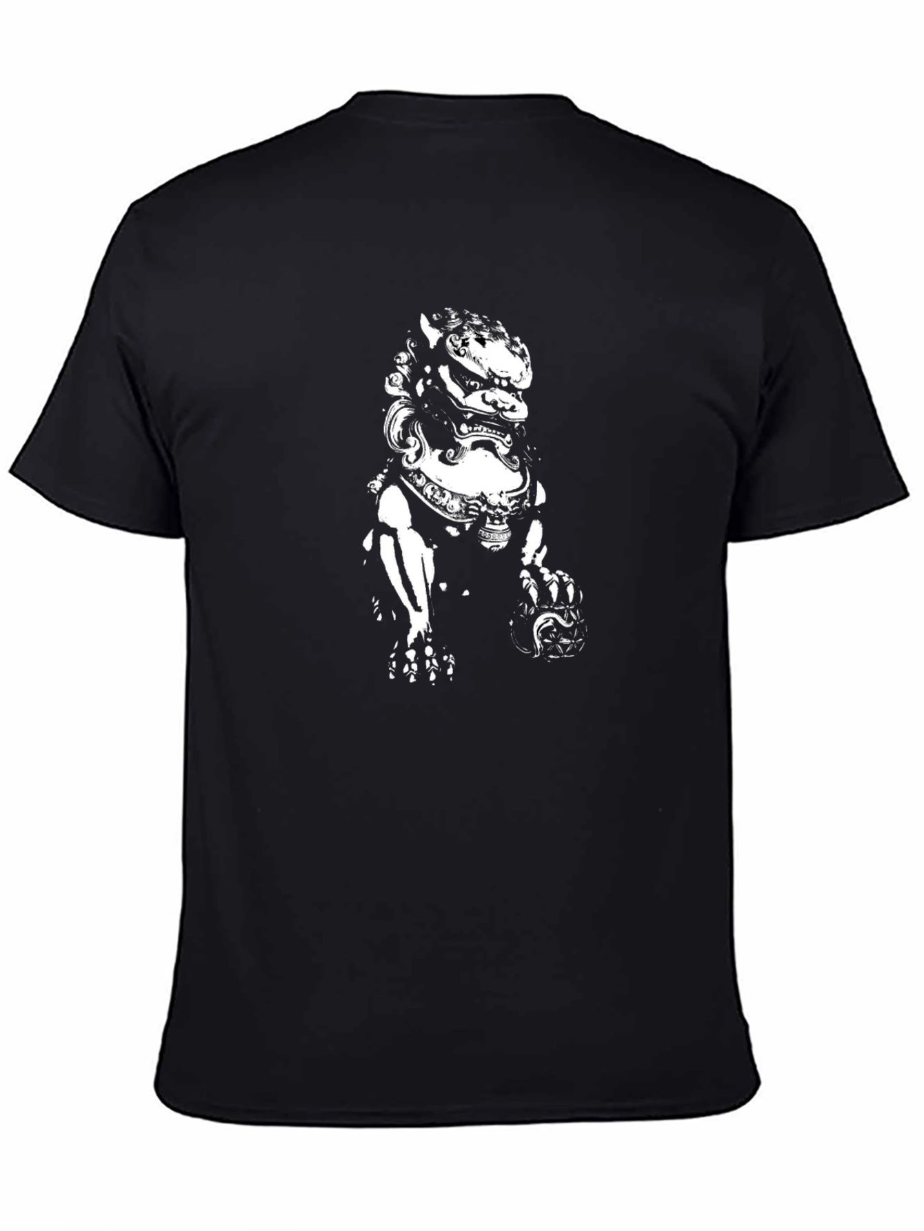 Black Graphic Tee - Chinese Lion Design