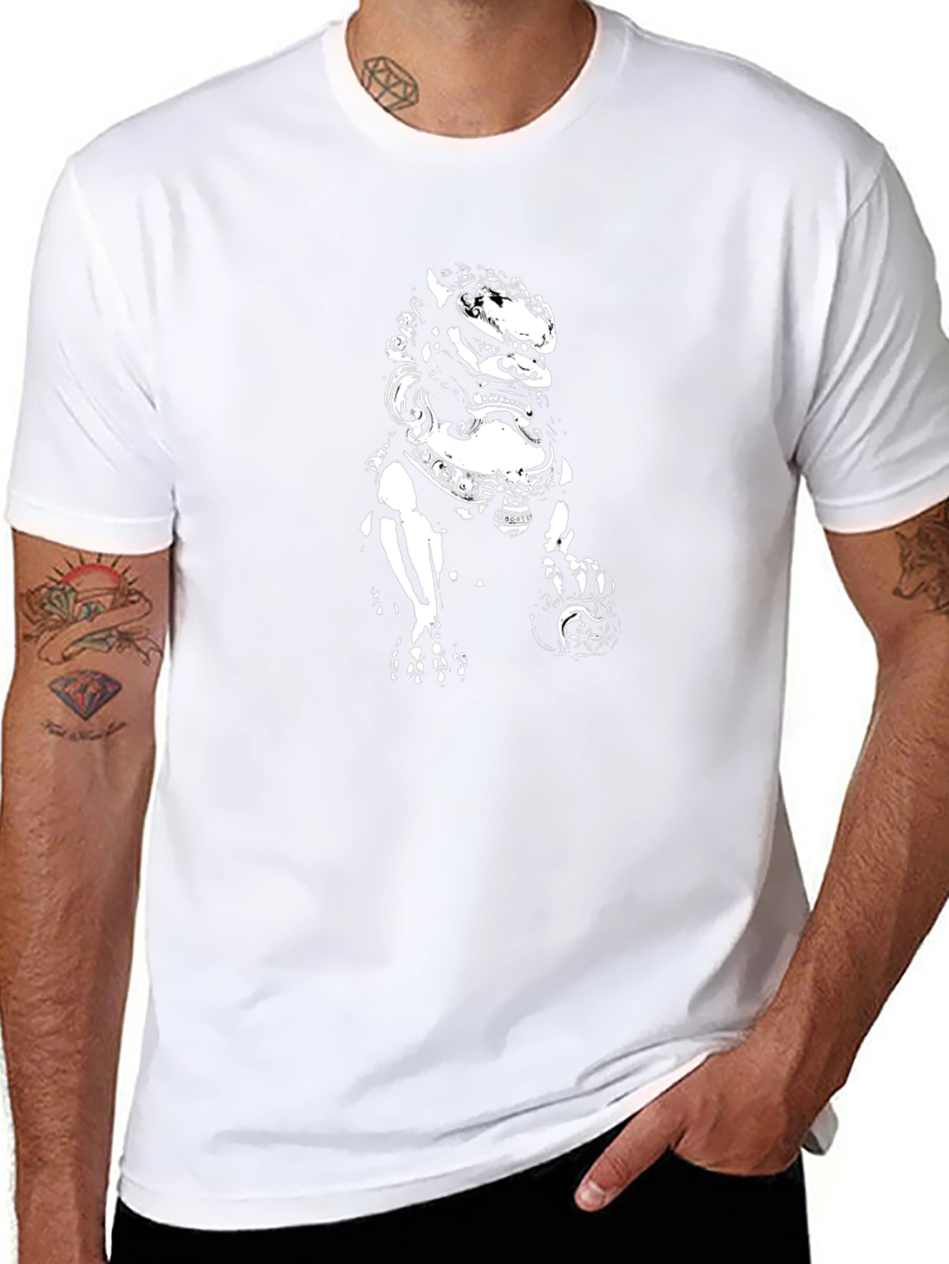 Black Graphic Tee - Chinese Lion Design