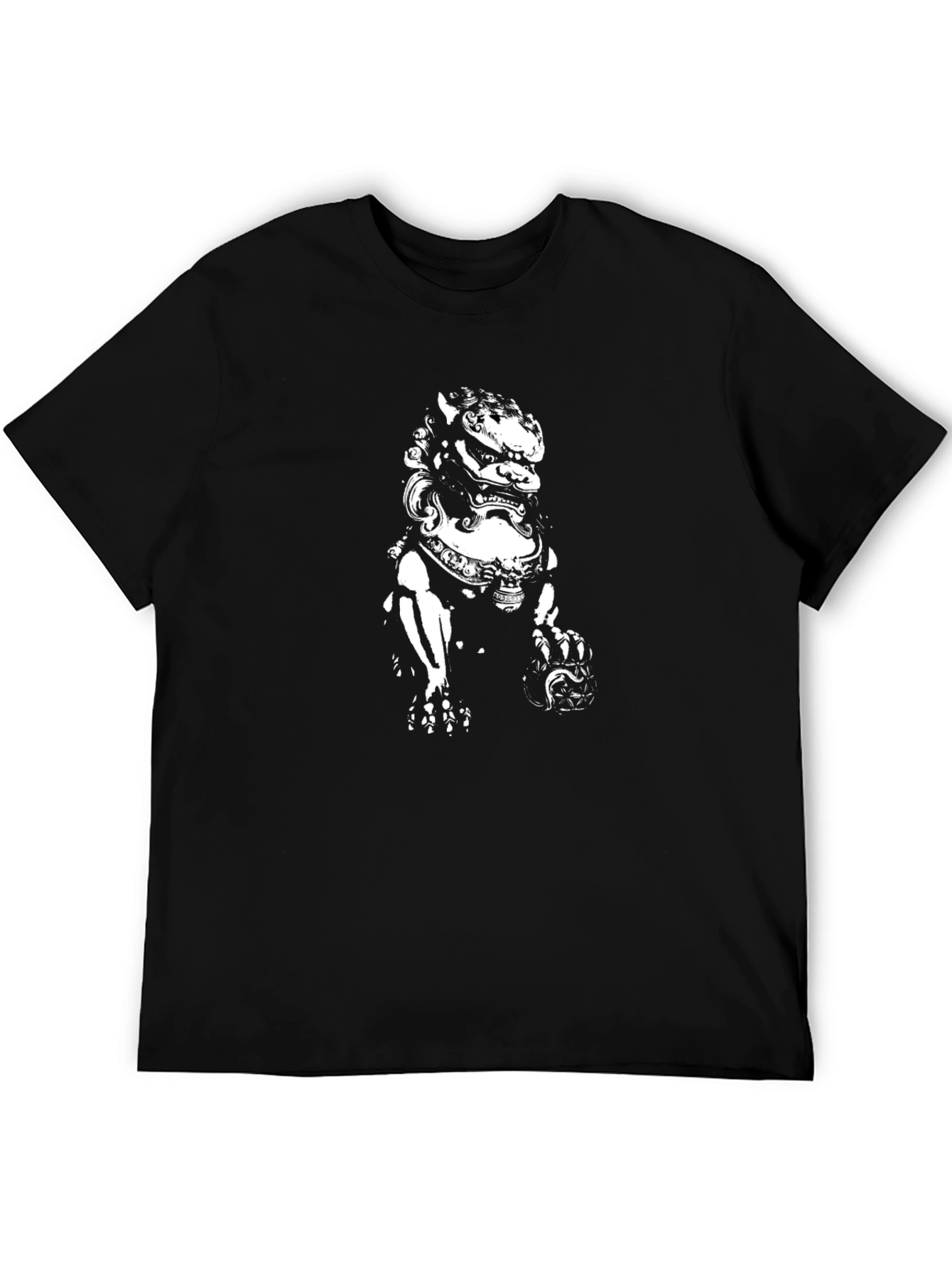 Black Graphic Tee - Chinese Lion Design