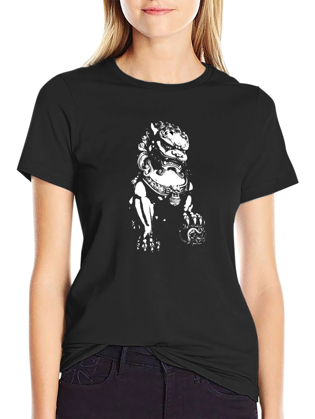 Black Graphic Tee - Chinese Lion Design