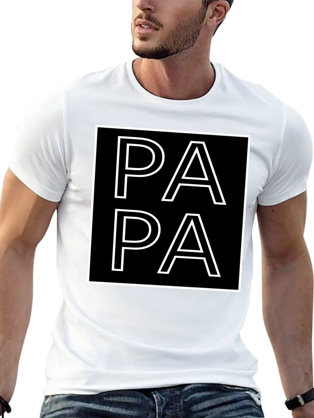 Papa Graphic Tee -  Square Design Black T-Shirt