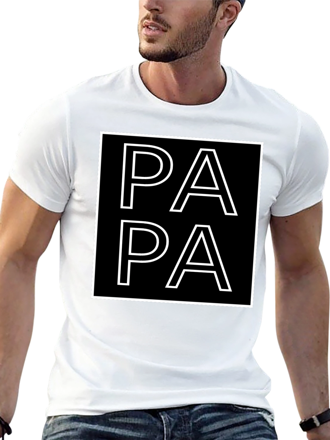 Papa Graphic Tee -  Square Design Black T-Shirt