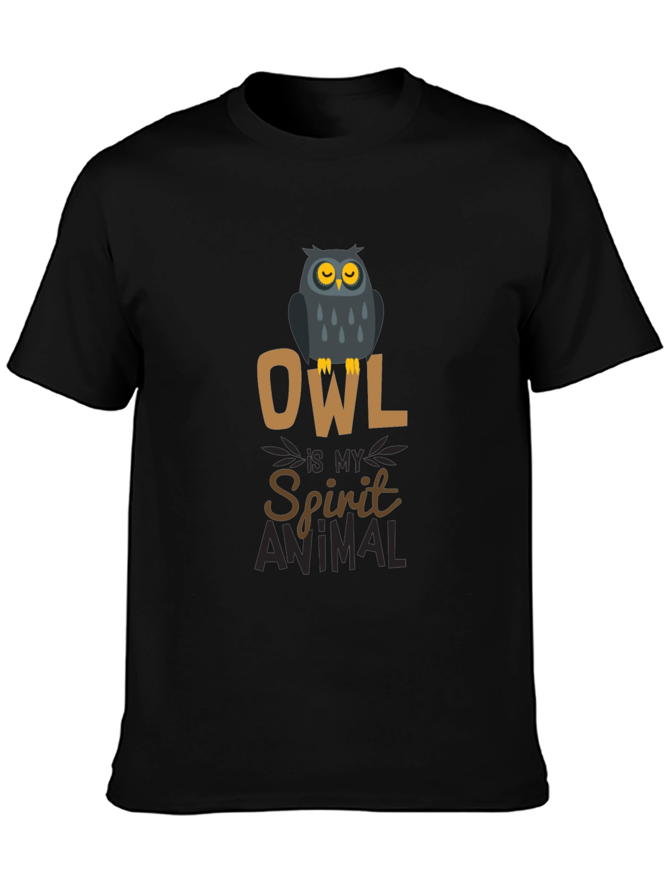 Owl Spirit Animal Black Cotton Graphic T-Shirt