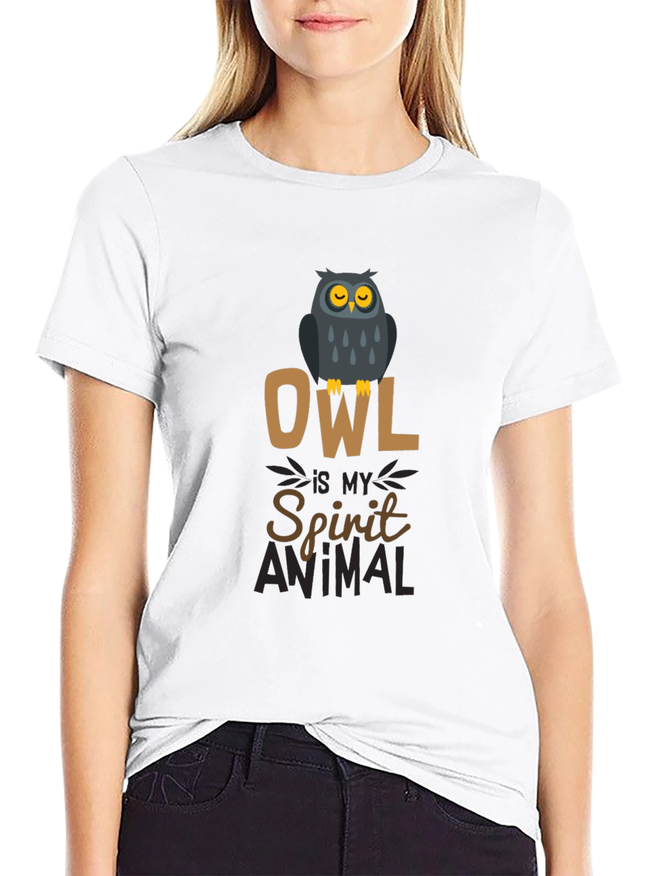 Owl Spirit Animal Black Cotton Graphic T-Shirt