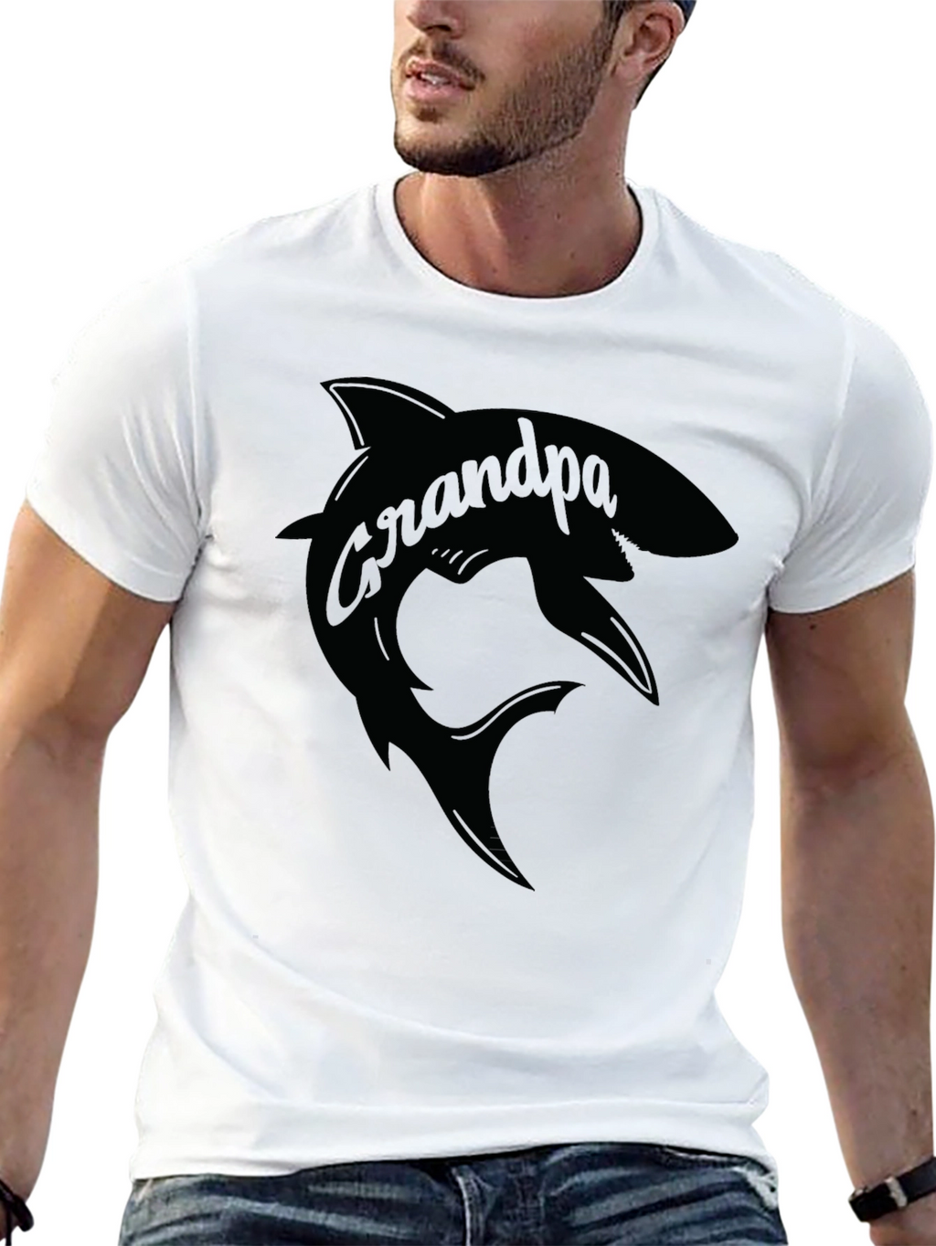 Grandpa Shark Graphic T-Shirt - Mens Black Tee
