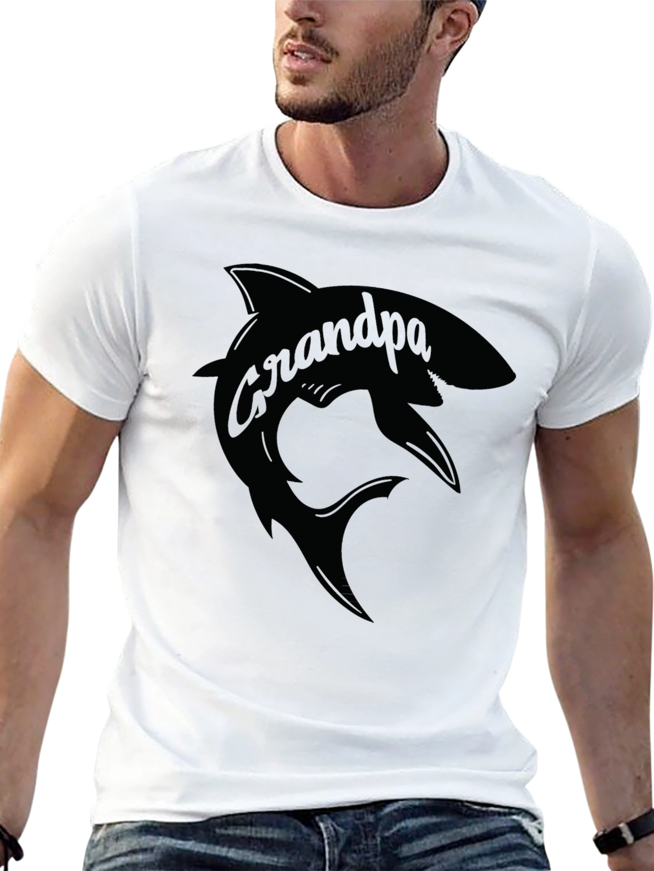 Grandpa Shark Graphic T-Shirt - Mens Black Tee