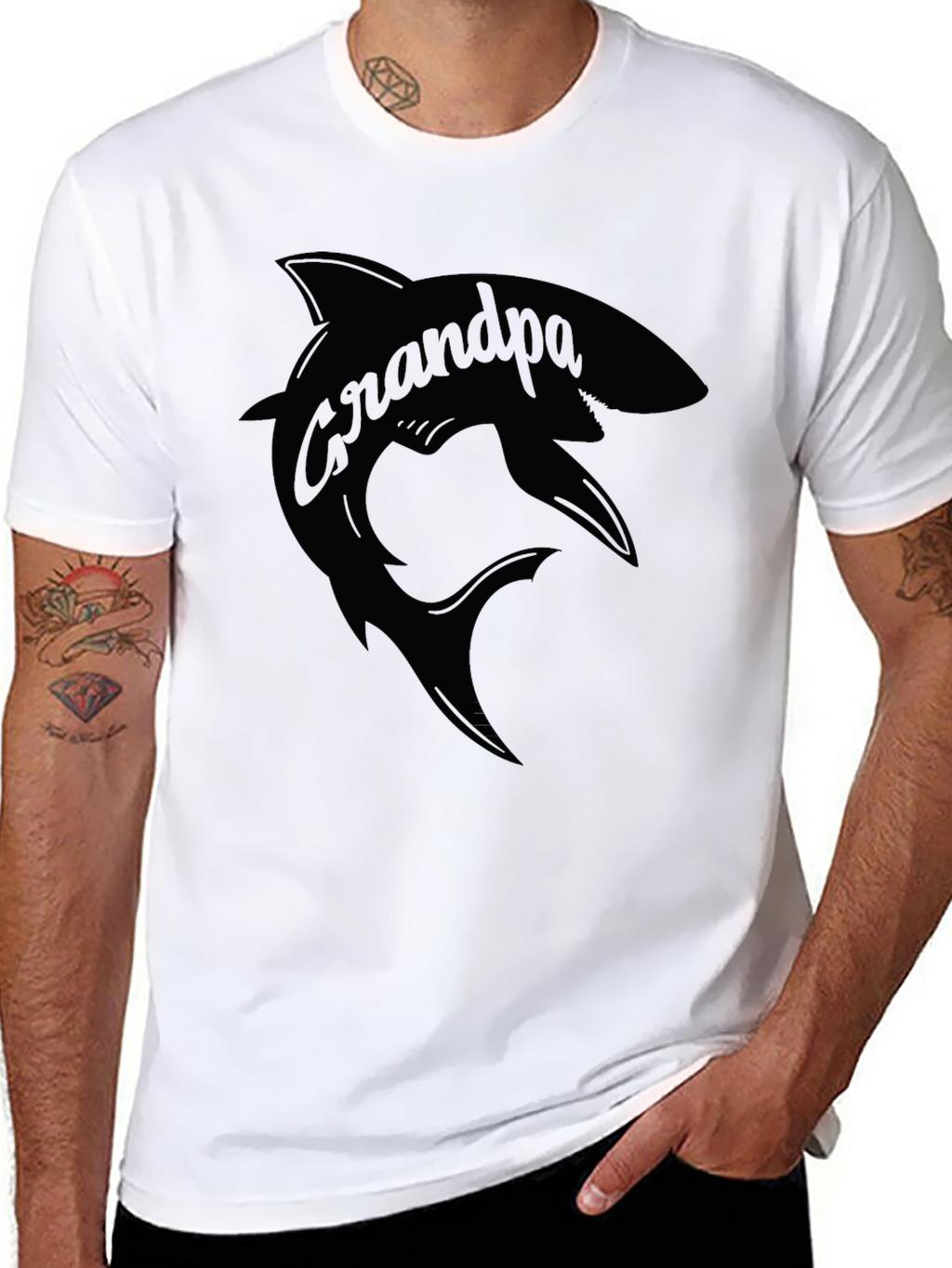 Grandpa Shark Graphic T-Shirt - Mens Black Tee