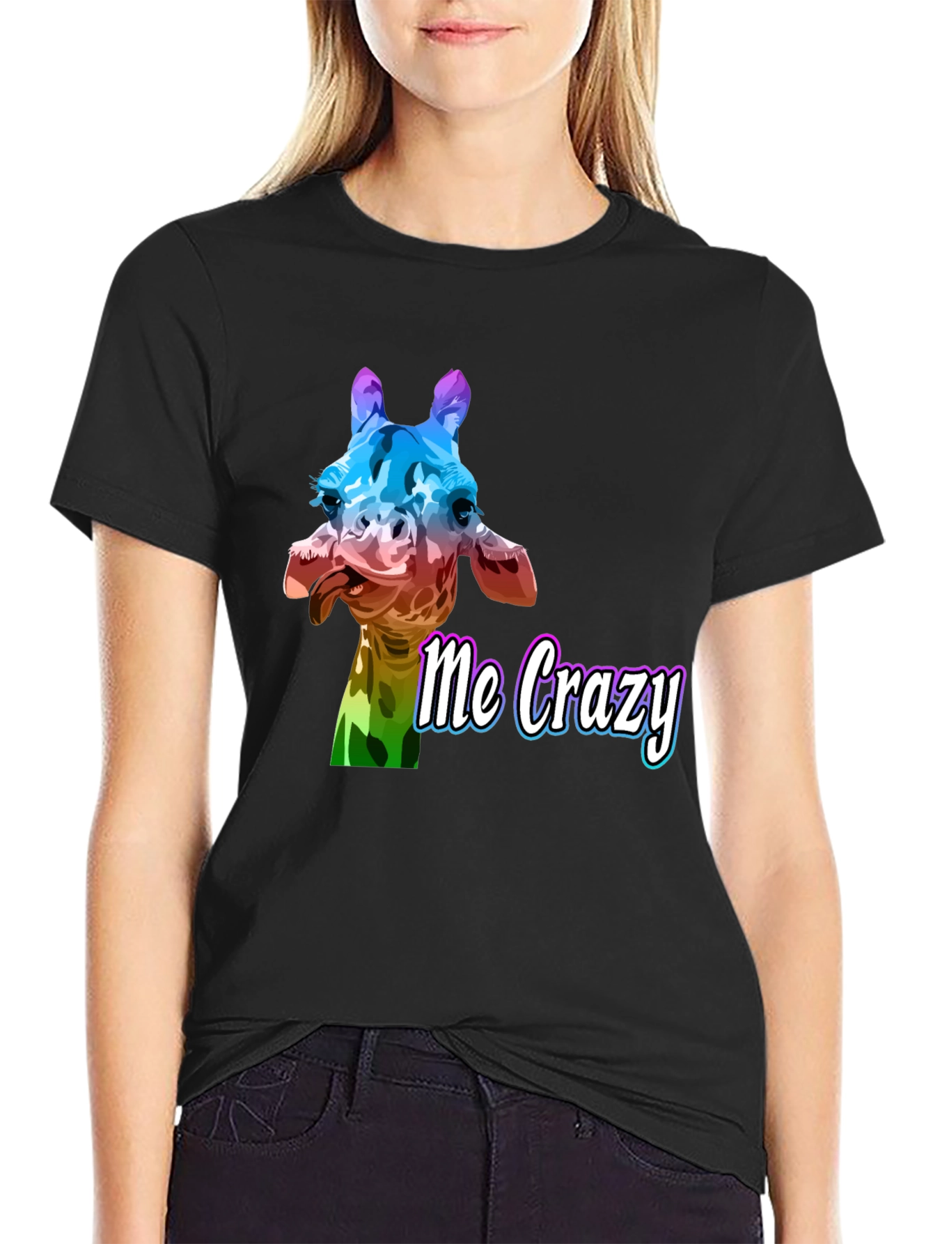 Crazy Giraffe Graphic Tee - Unisex Black T-Shirt
