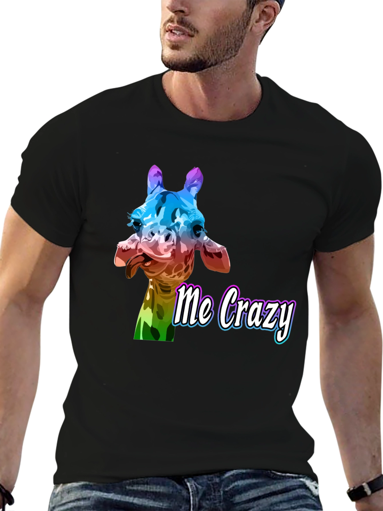 Crazy Giraffe Graphic Tee - Unisex Black T-Shirt