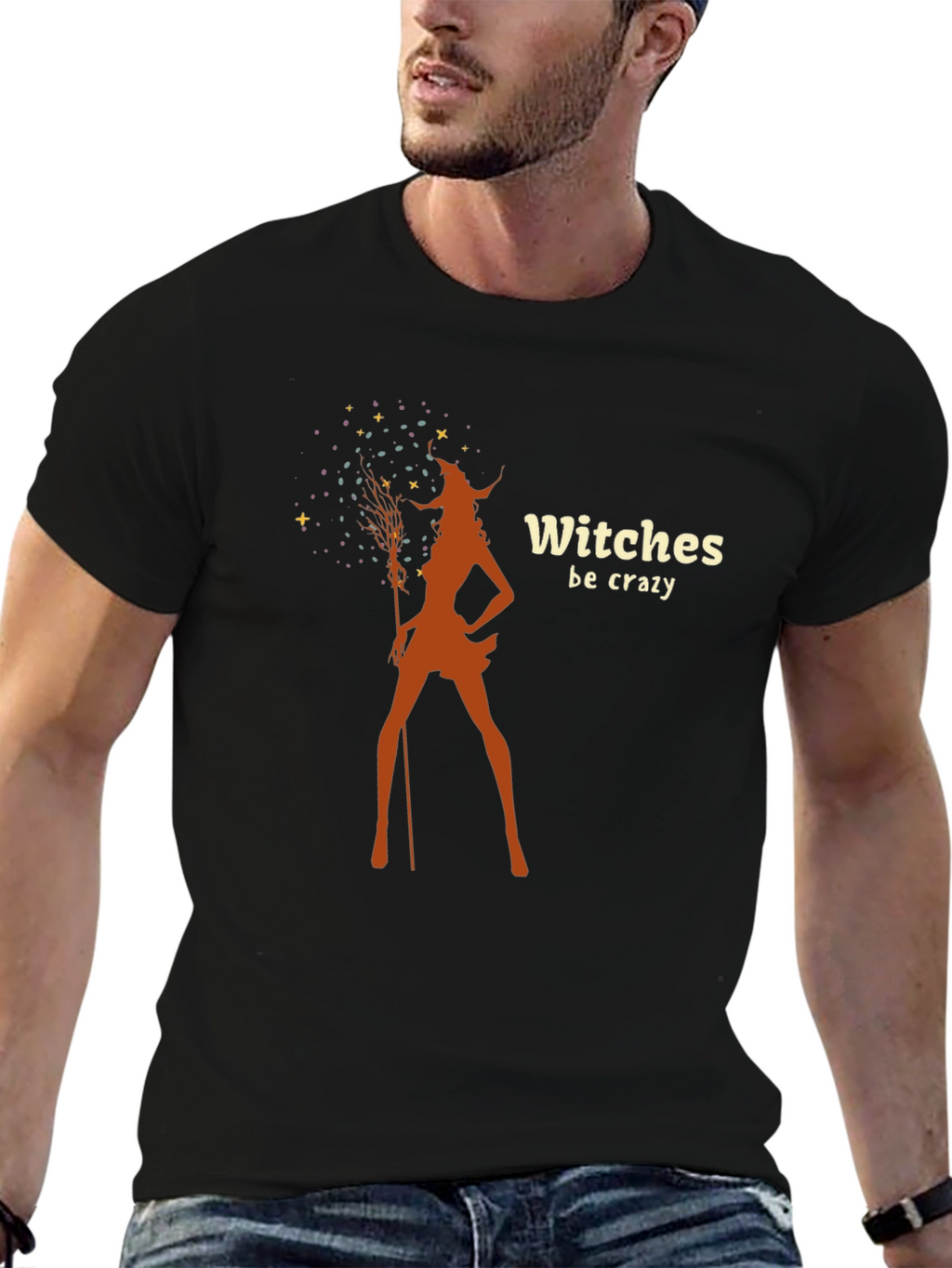 Witches Be Crazy Graphic Tee - Black Cotton T-Shirt