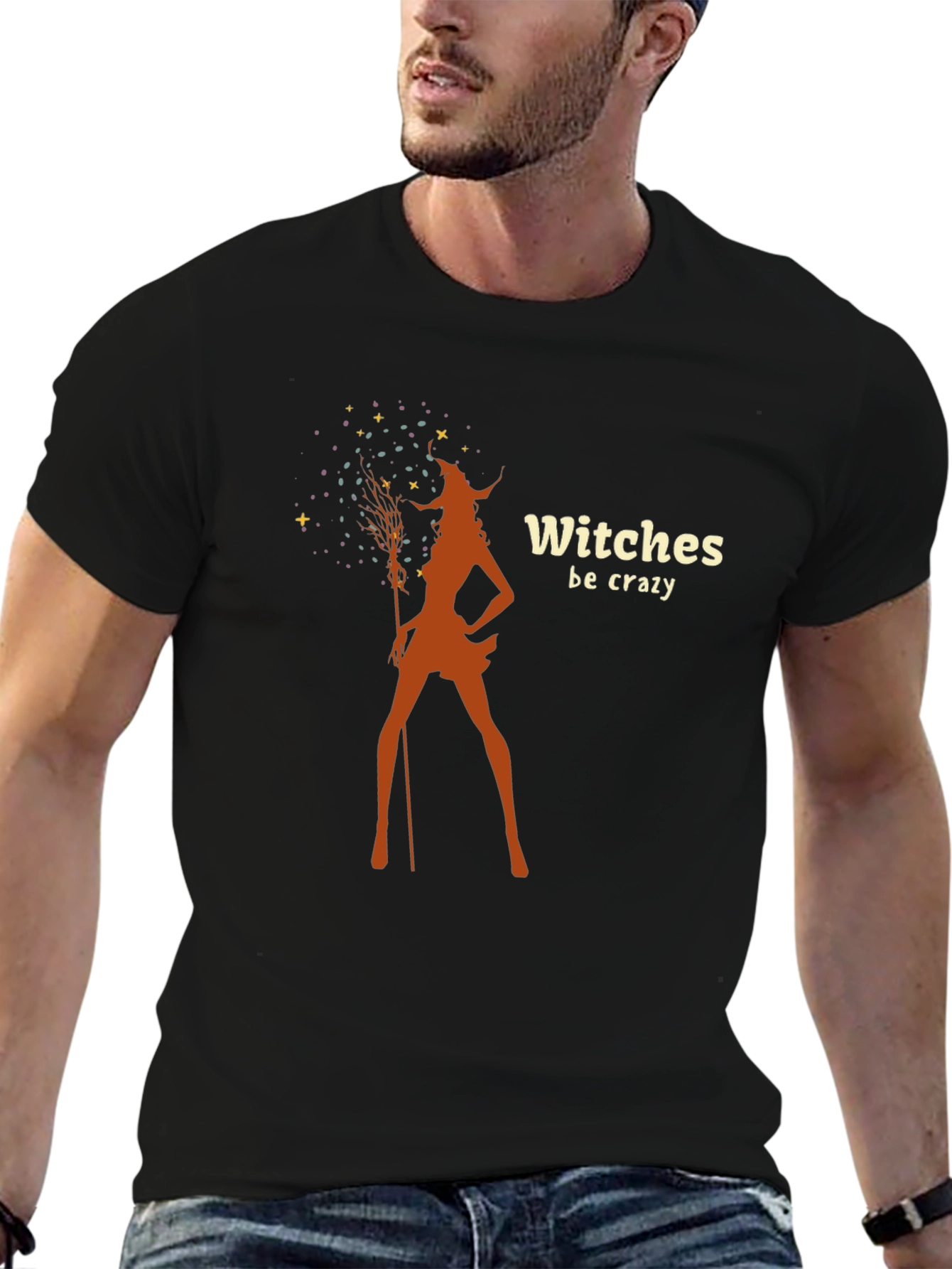 Witches Be Crazy Graphic Tee - Black Cotton T-Shirt