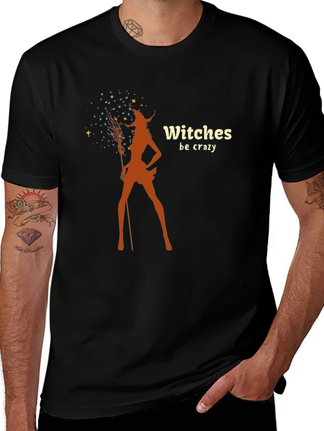 Witches Be Crazy Graphic Tee - Black Cotton T-Shirt