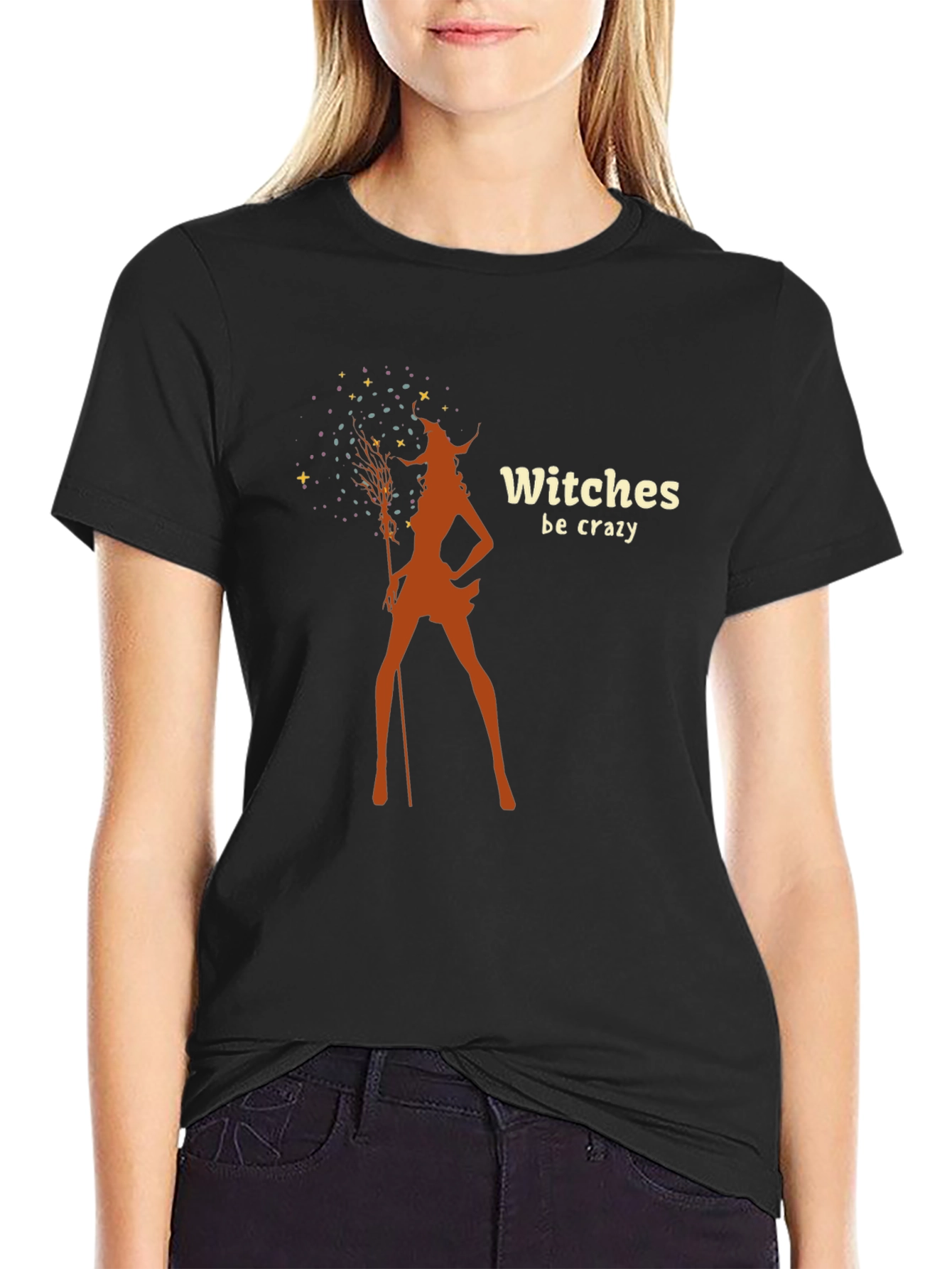 Witches Be Crazy Graphic Tee - Black Cotton T-Shirt