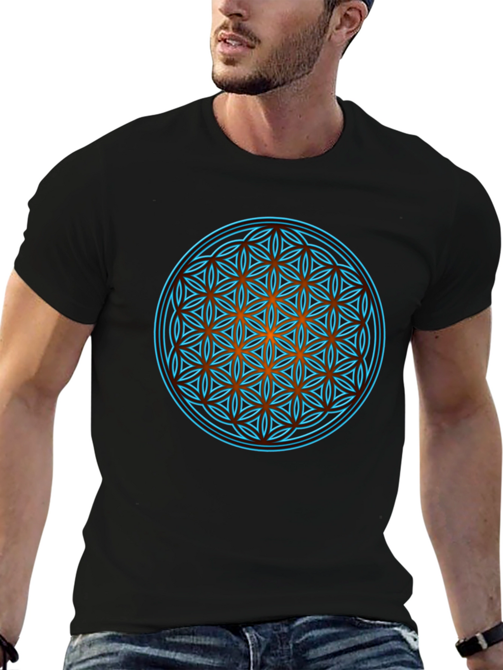Sacred Geometry Graphic Print Black T-Shirt