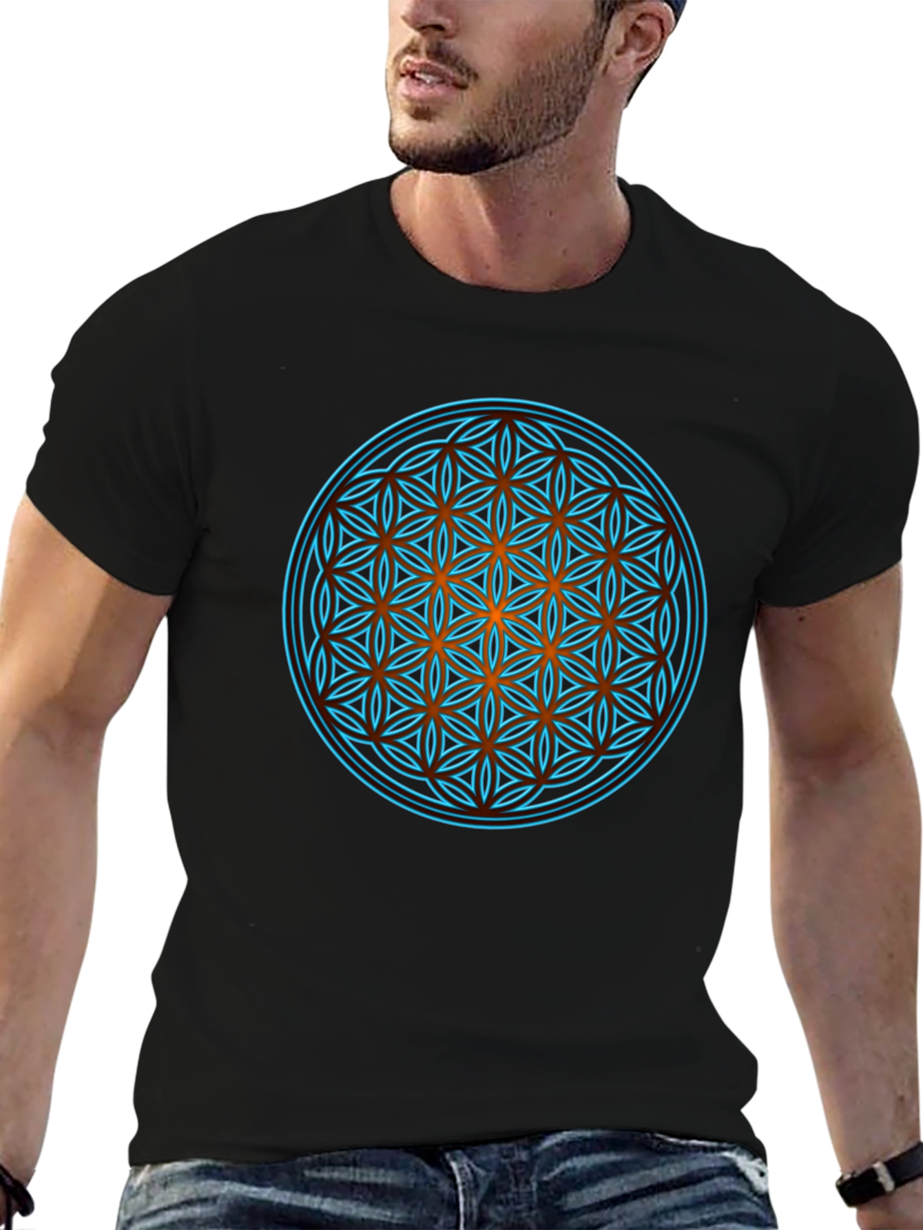 Sacred Geometry Graphic Print Black T-Shirt