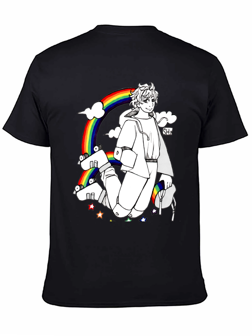Rainbow Anime Graphic Black T-Shirt