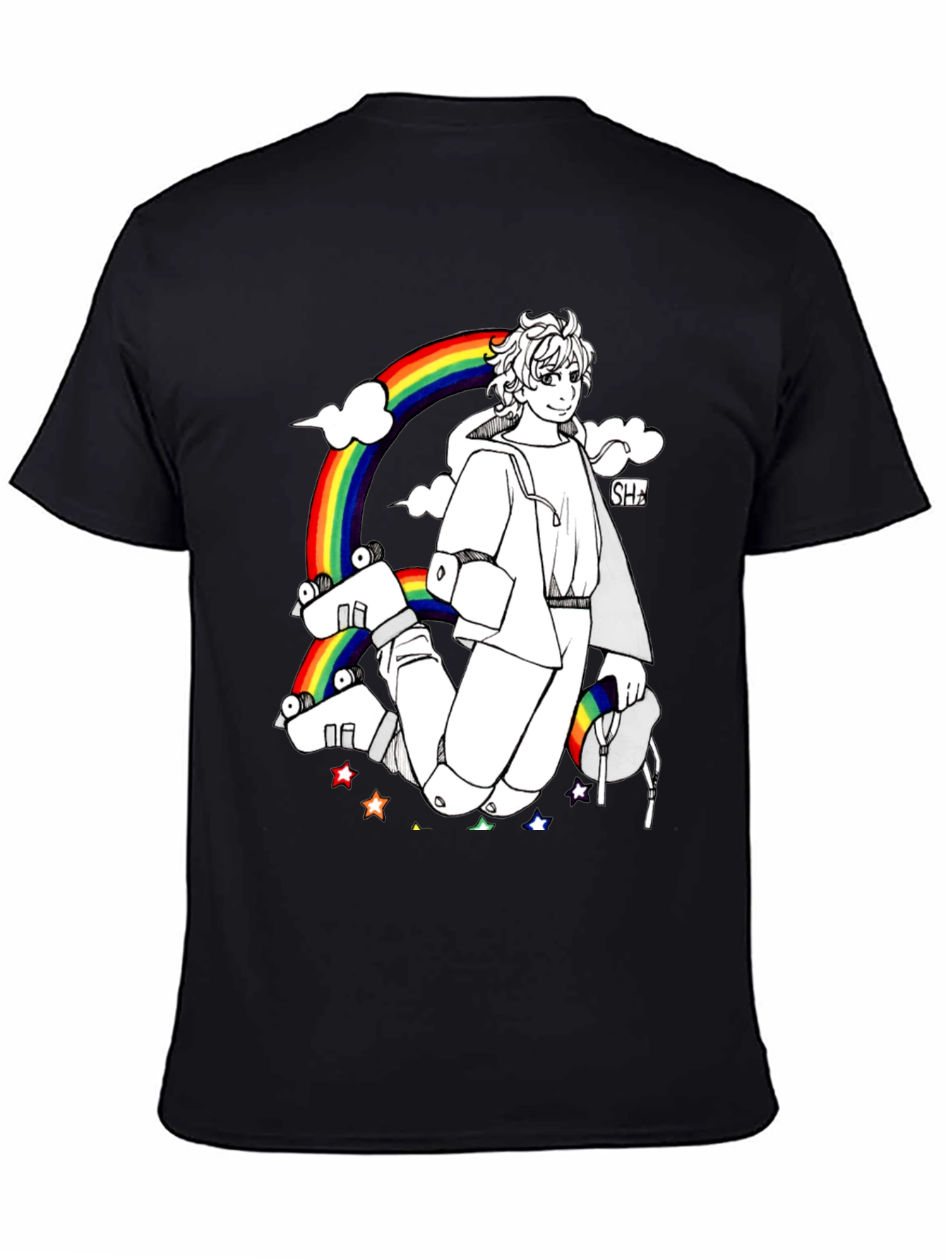 Rainbow Anime Graphic Black T-Shirt
