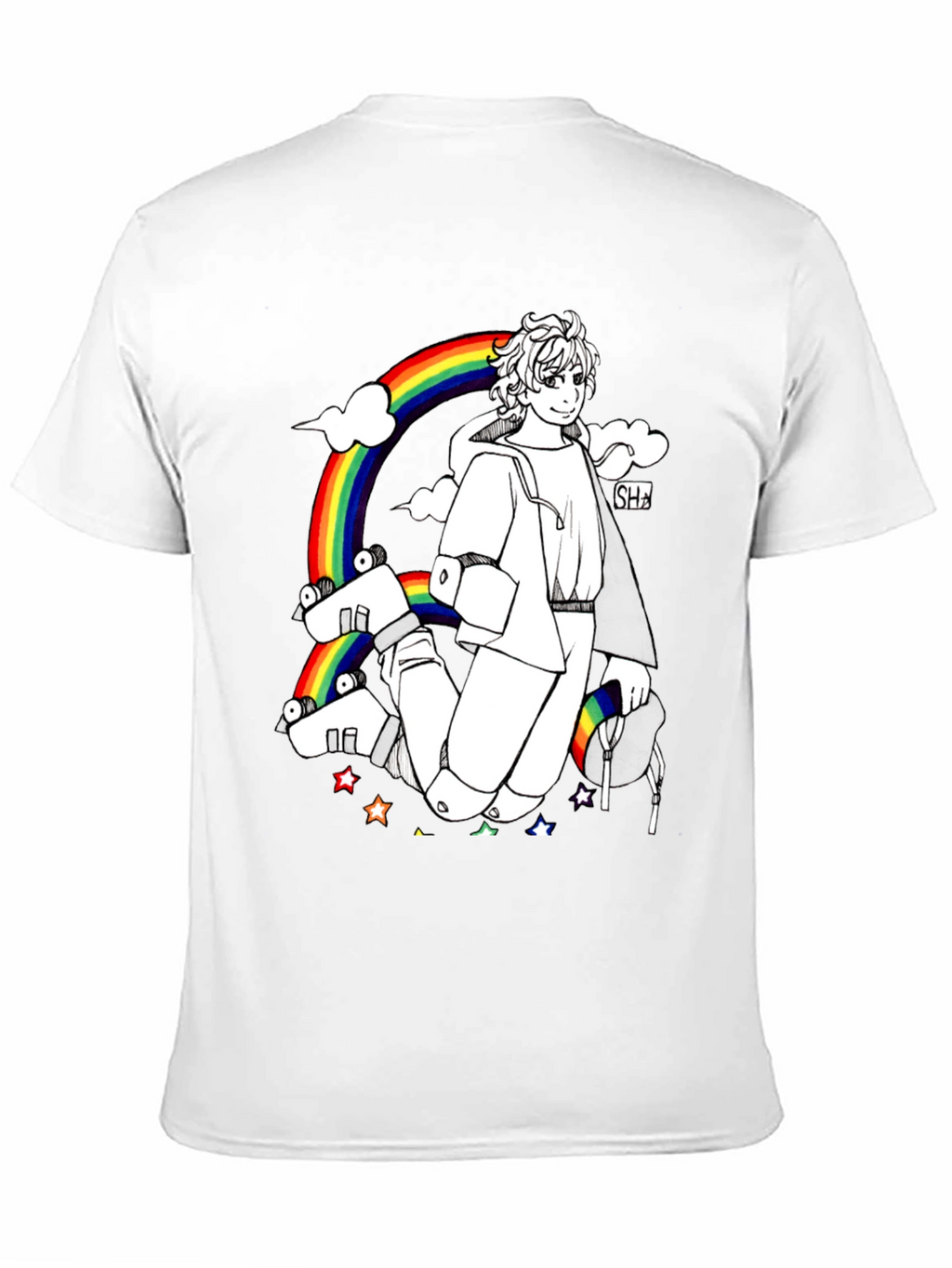 Rainbow Anime Graphic Black T-Shirt