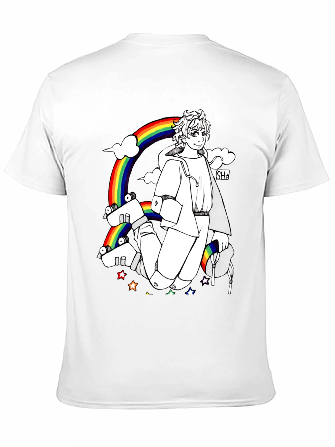 Rainbow Anime Graphic Black T-Shirt